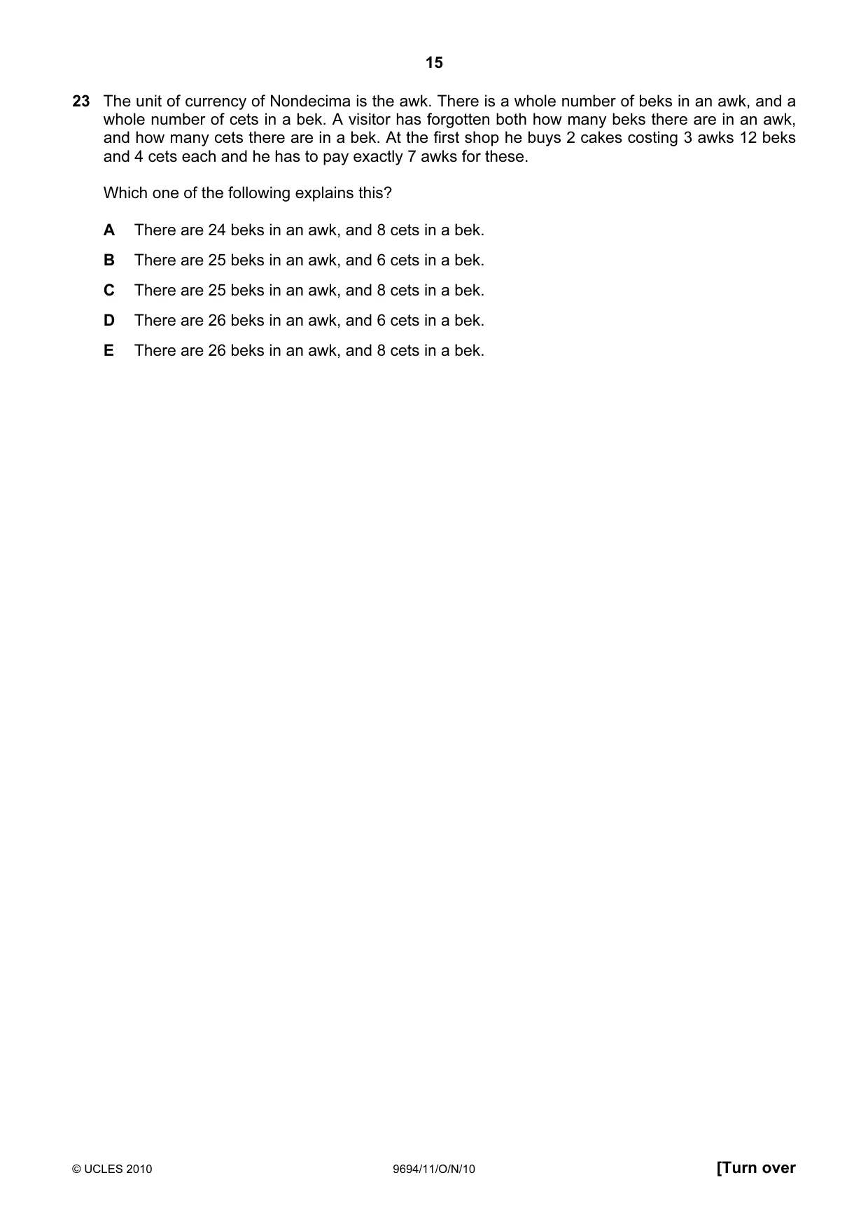 Cambridge A Level Thinking Skills 9694 2010 Oct/Nov Paper 1 · Variant 1 question paper, page 15 of 20