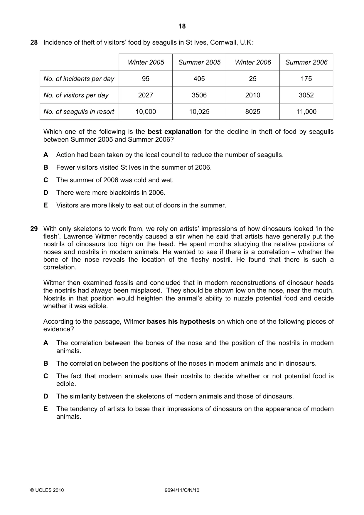 Cambridge A Level Thinking Skills 9694 2010 Oct/Nov Paper 1 · Variant 1 question paper, page 18 of 20