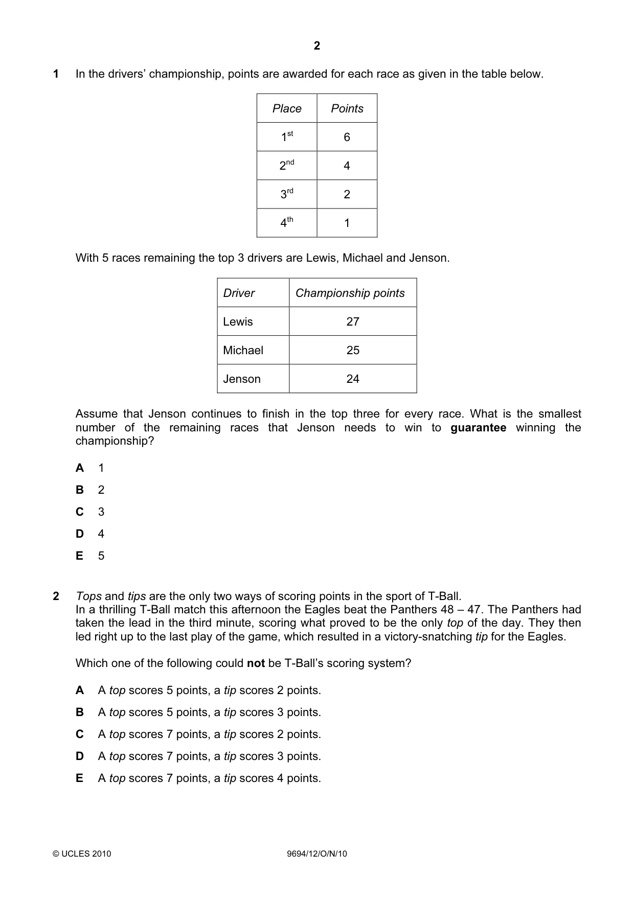 Cambridge A Level Thinking Skills 9694 2010 Oct/Nov Paper 1 · Variant 2 question paper, page 2 of 20