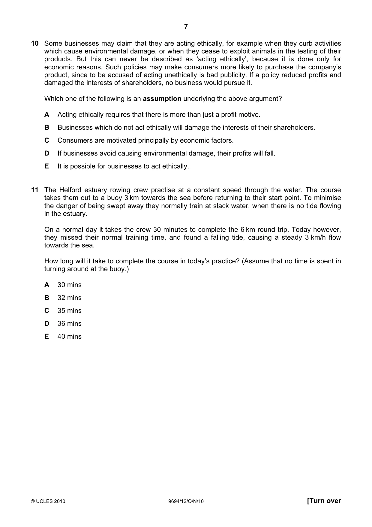 Cambridge A Level Thinking Skills 9694 2010 Oct/Nov Paper 1 · Variant 2 question paper, page 7 of 20