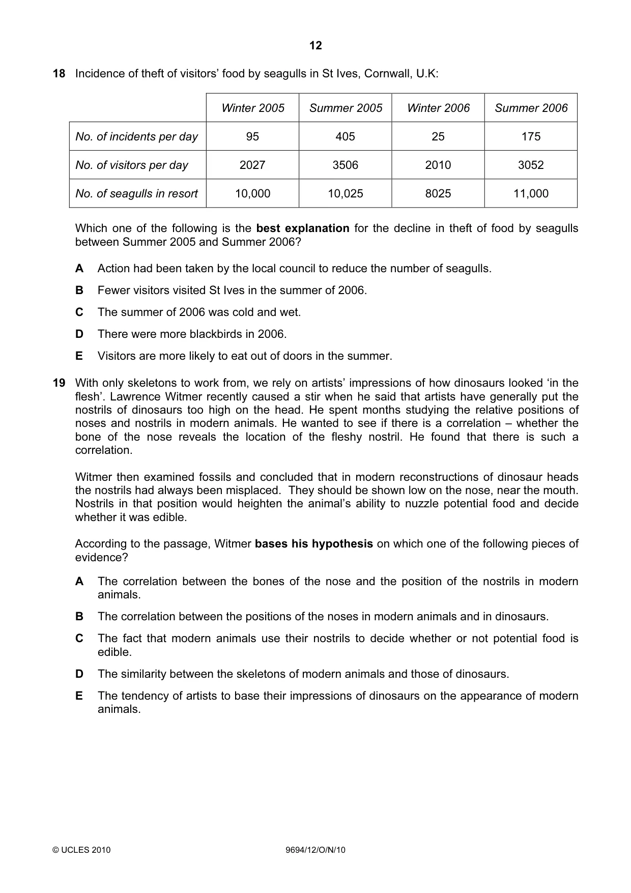 Cambridge A Level Thinking Skills 9694 2010 Oct/Nov Paper 1 · Variant 2 question paper, page 12 of 20