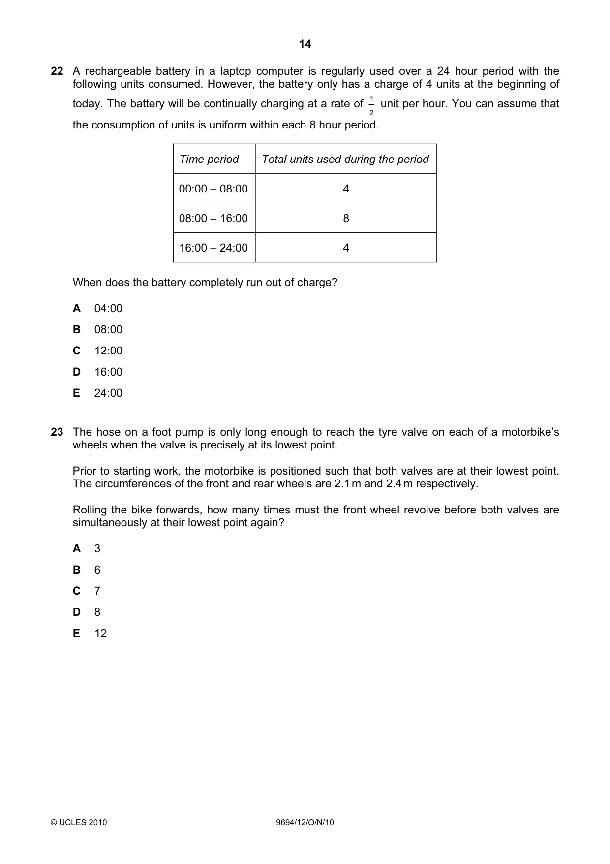 Cambridge A Level Thinking Skills 9694 2010 Oct/Nov Paper 1 · Variant 2 question paper, page 14 of 20