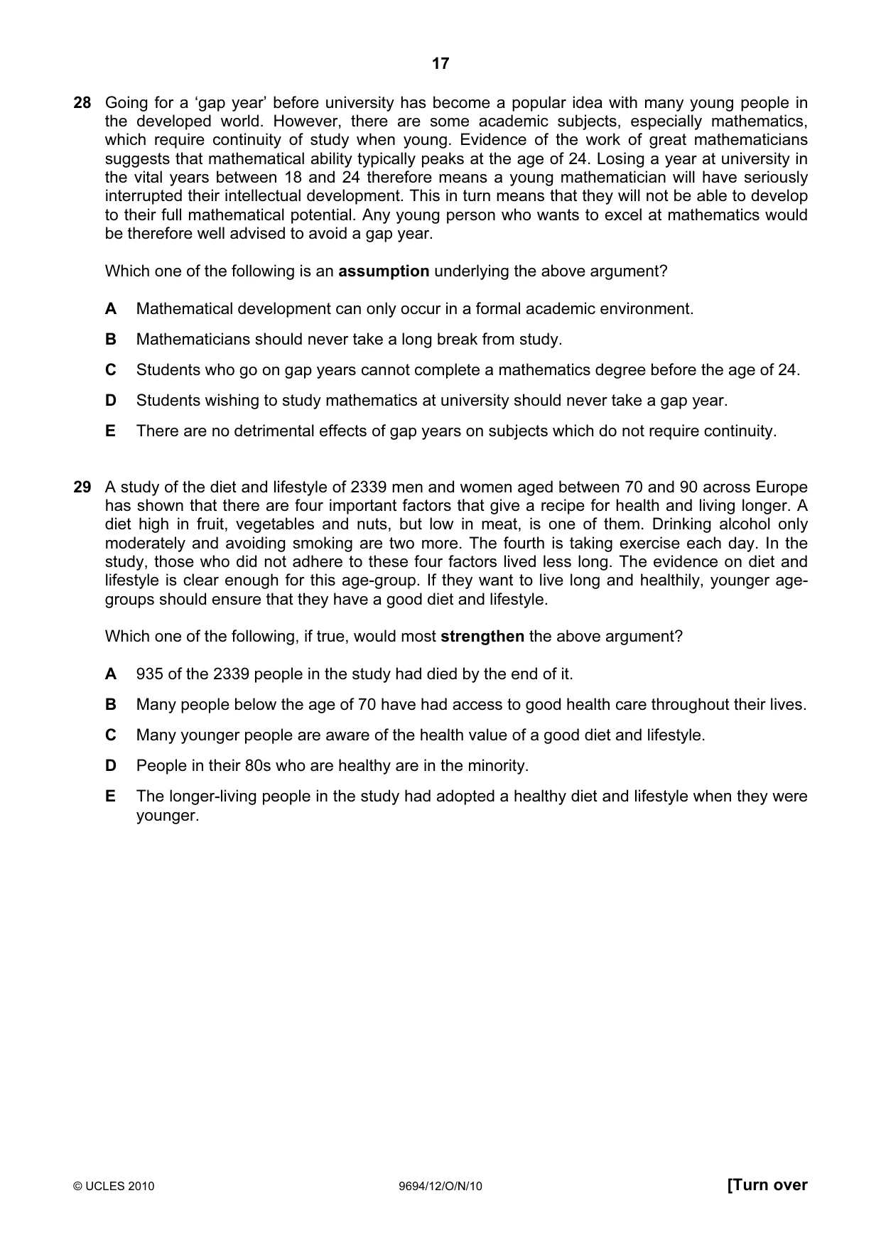 Cambridge A Level Thinking Skills 9694 2010 Oct/Nov Paper 1 · Variant 2 question paper, page 17 of 20