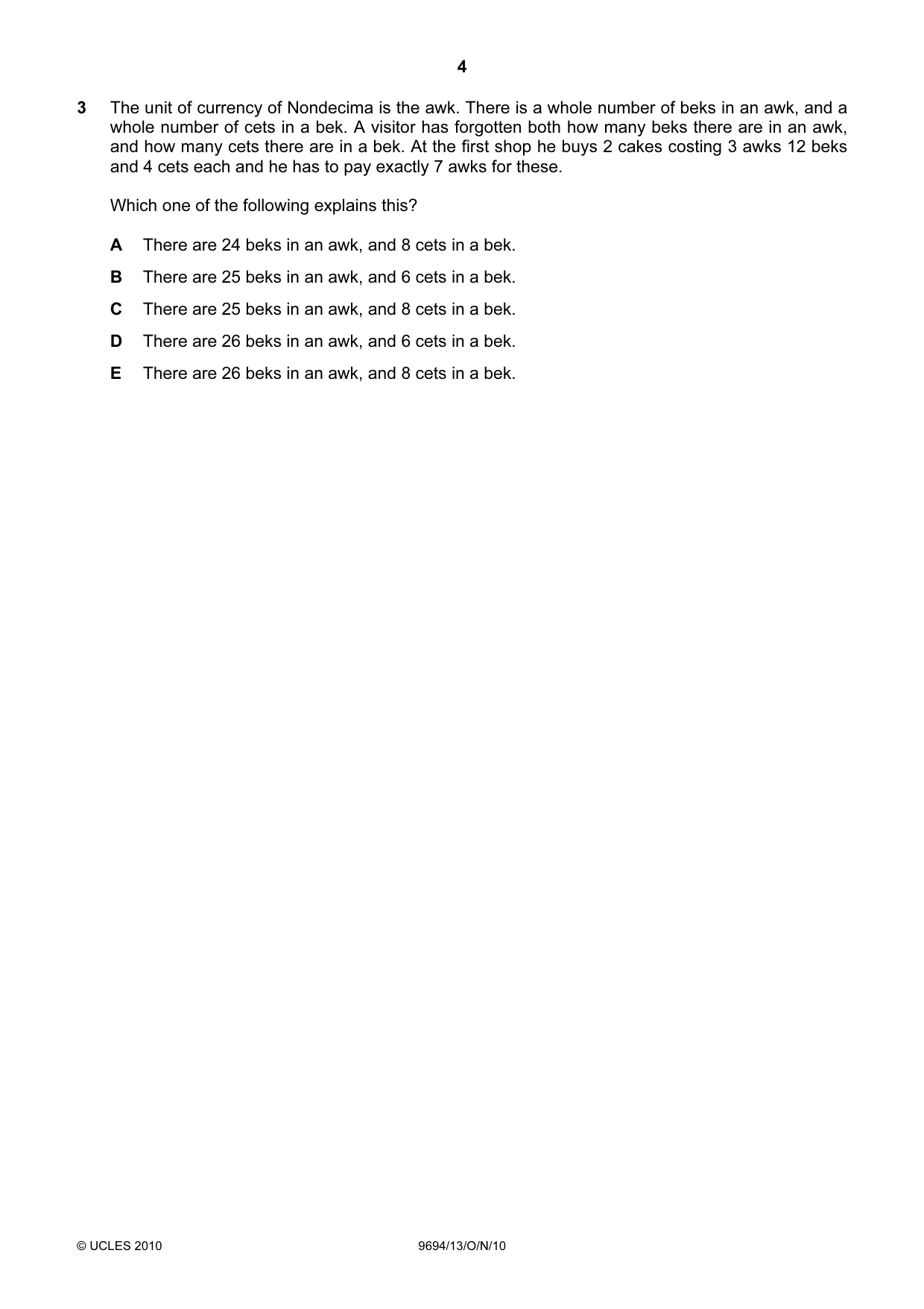 Cambridge A Level Thinking Skills 9694 2010 Oct/Nov Paper 1 · Variant 3 question paper, page 4 of 20