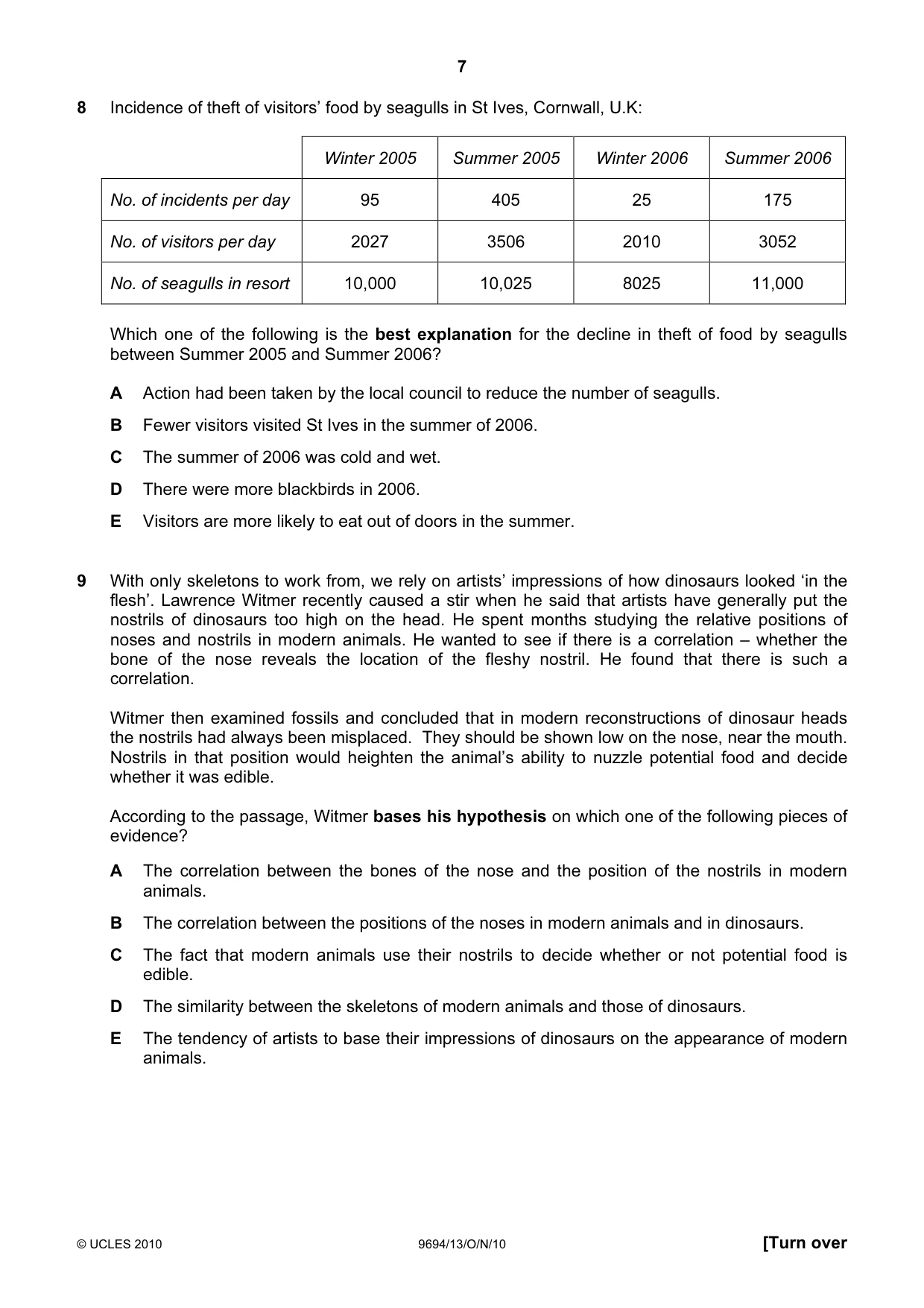 Cambridge A Level Thinking Skills 9694 2010 Oct/Nov Paper 1 · Variant 3 question paper, page 7 of 20