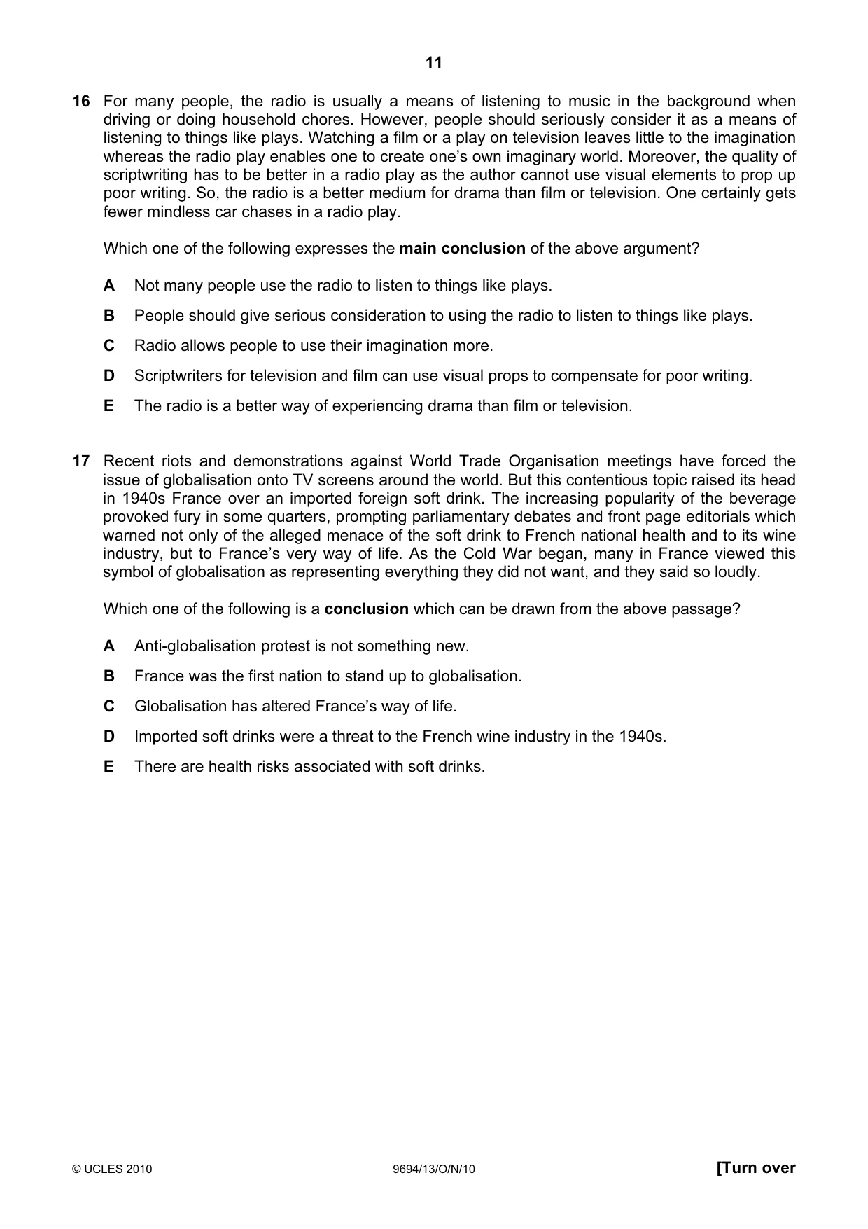 Cambridge A Level Thinking Skills 9694 2010 Oct/Nov Paper 1 · Variant 3 question paper, page 11 of 20