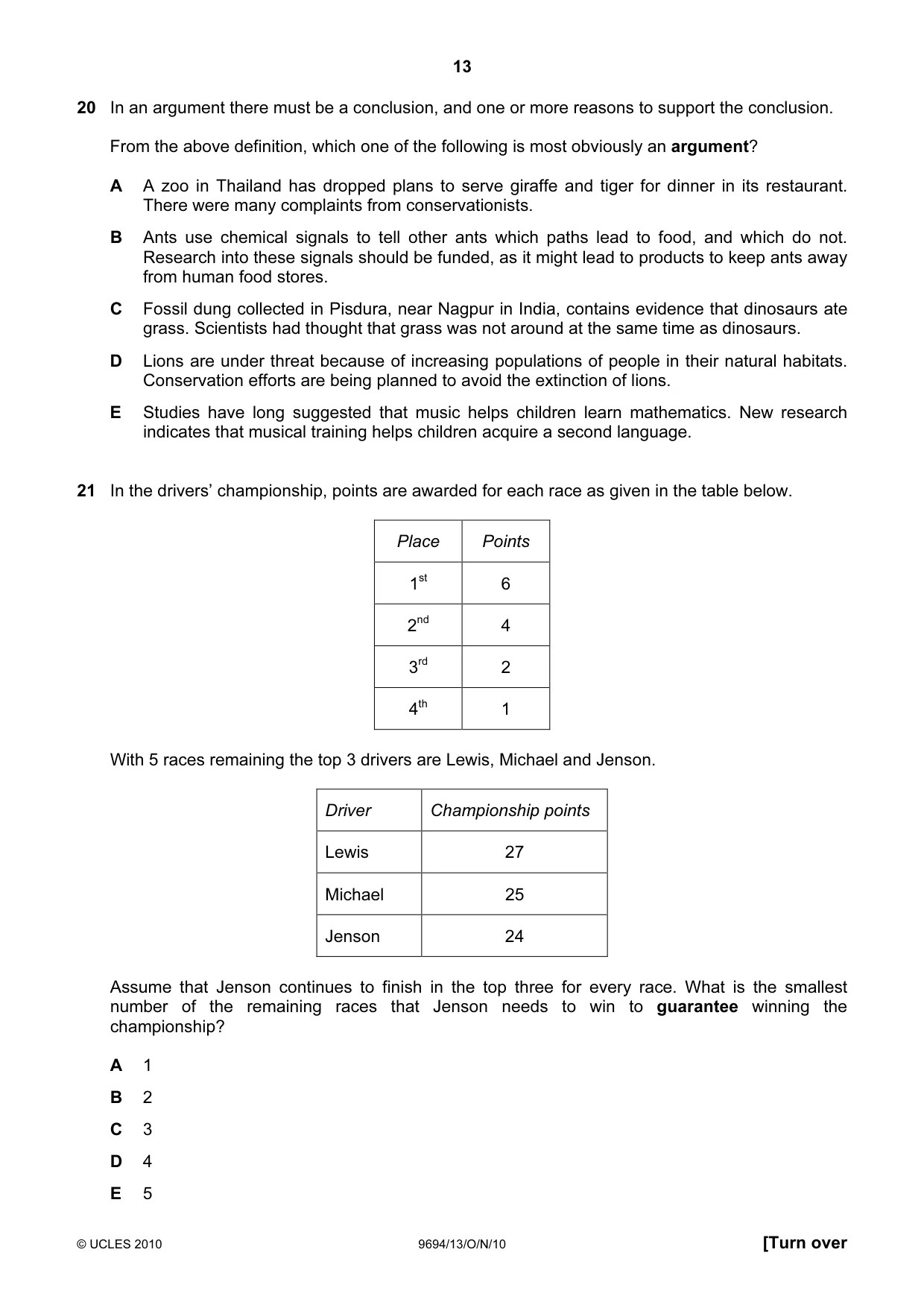 Cambridge A Level Thinking Skills 9694 2010 Oct/Nov Paper 1 · Variant 3 question paper, page 13 of 20
