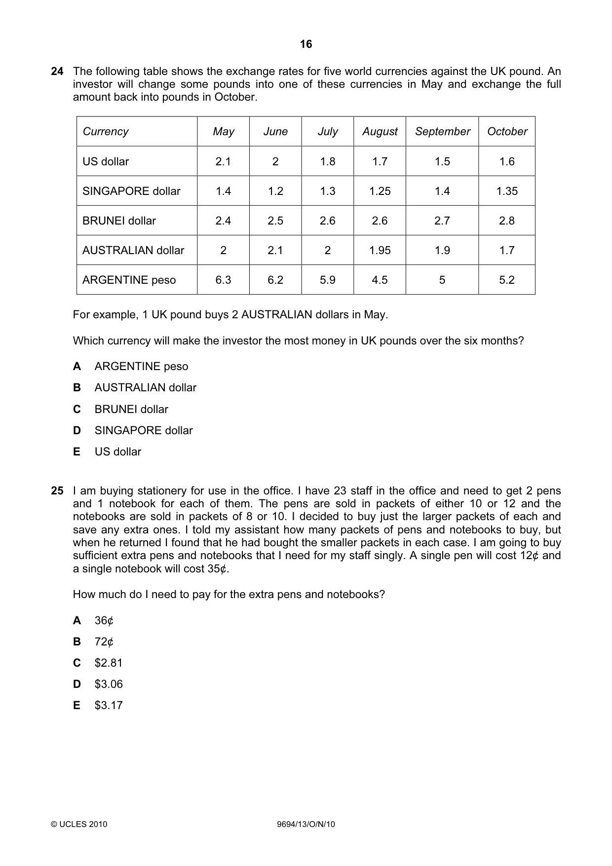 Cambridge A Level Thinking Skills 9694 2010 Oct/Nov Paper 1 · Variant 3 question paper, page 16 of 20