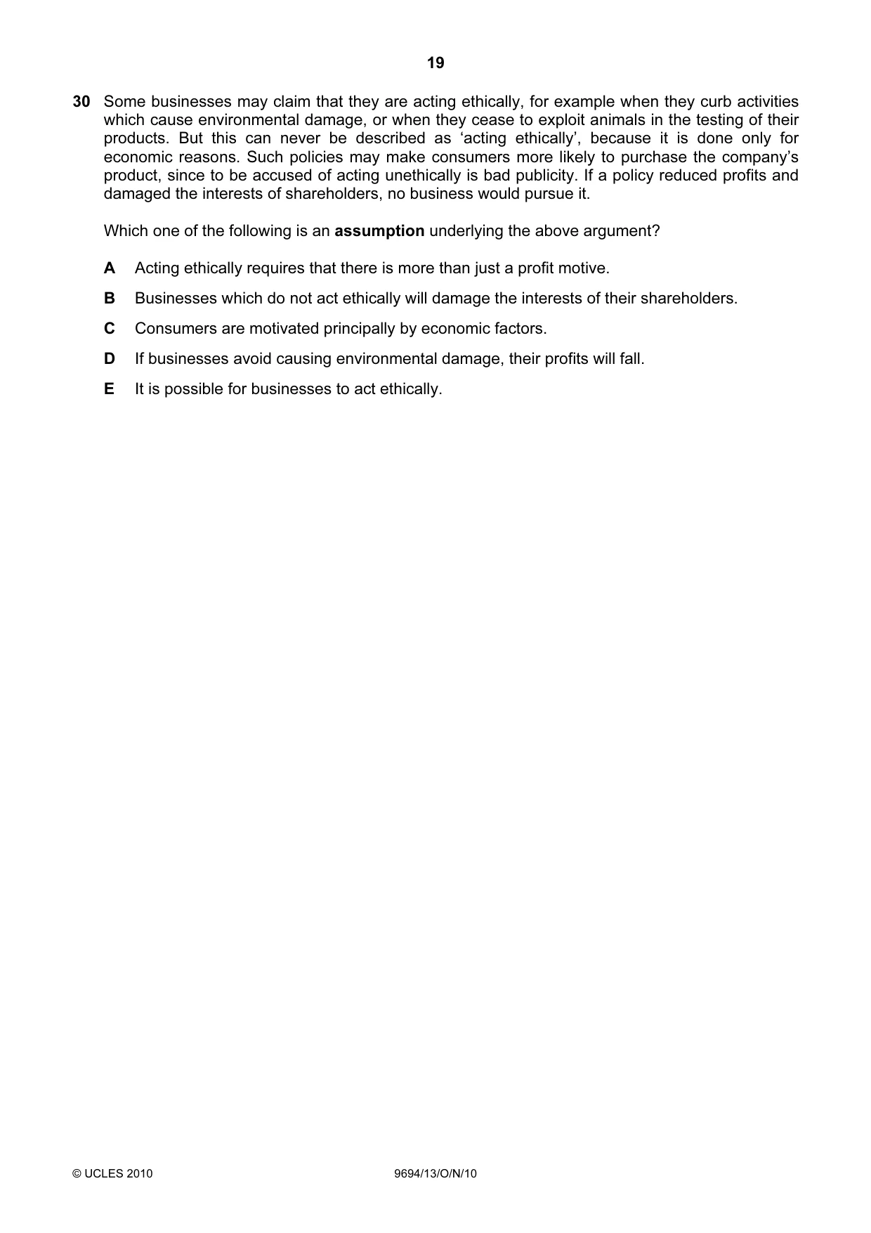 Cambridge A Level Thinking Skills 9694 2010 Oct/Nov Paper 1 · Variant 3 question paper, page 19 of 20
