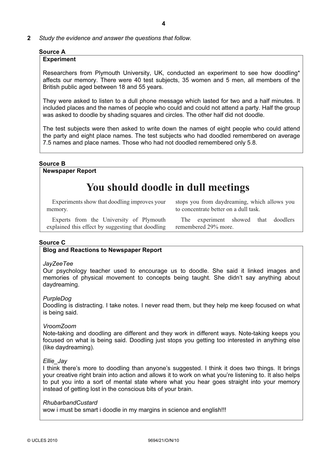 Cambridge A Level Thinking Skills 9694 2010 Oct/Nov Paper 2 · Variant 1 question paper, page 4 of 8