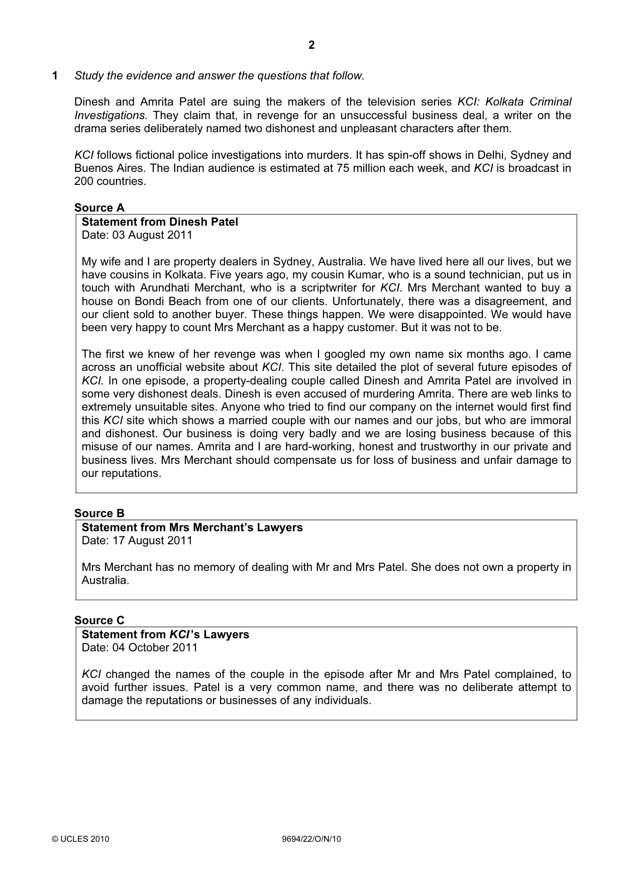 Cambridge A Level Thinking Skills 9694 2010 Oct/Nov Paper 2 · Variant 2 question paper, page 2 of 8