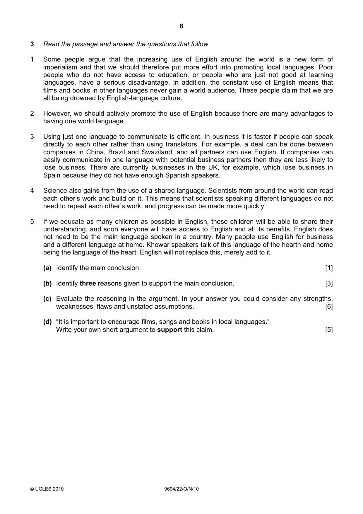 Cambridge A Level Thinking Skills 9694 2010 Oct/Nov Paper 2 · Variant 2 question paper, page 6 of 8