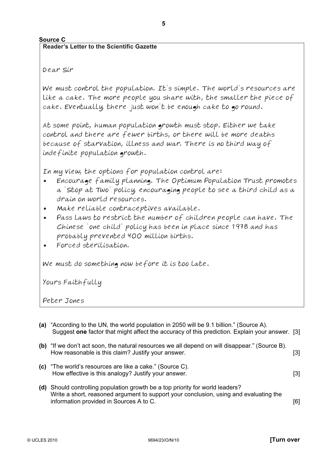 Cambridge A Level Thinking Skills 9694 2010 Oct/Nov Paper 2 · Variant 3 question paper, page 5 of 8