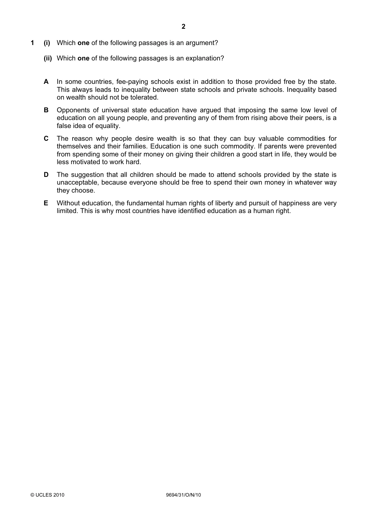 Cambridge A Level Thinking Skills 9694 2010 Oct/Nov Paper 3 · Variant 1 question paper, page 2 of 24