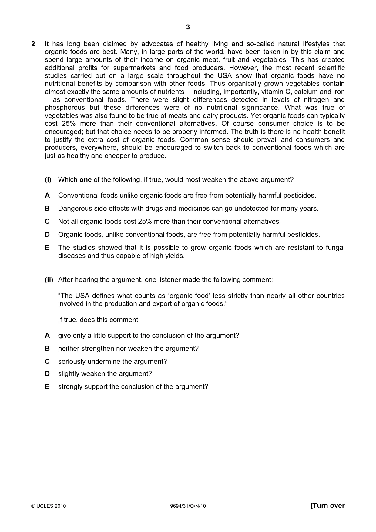 Cambridge A Level Thinking Skills 9694 2010 Oct/Nov Paper 3 · Variant 1 question paper, page 3 of 24