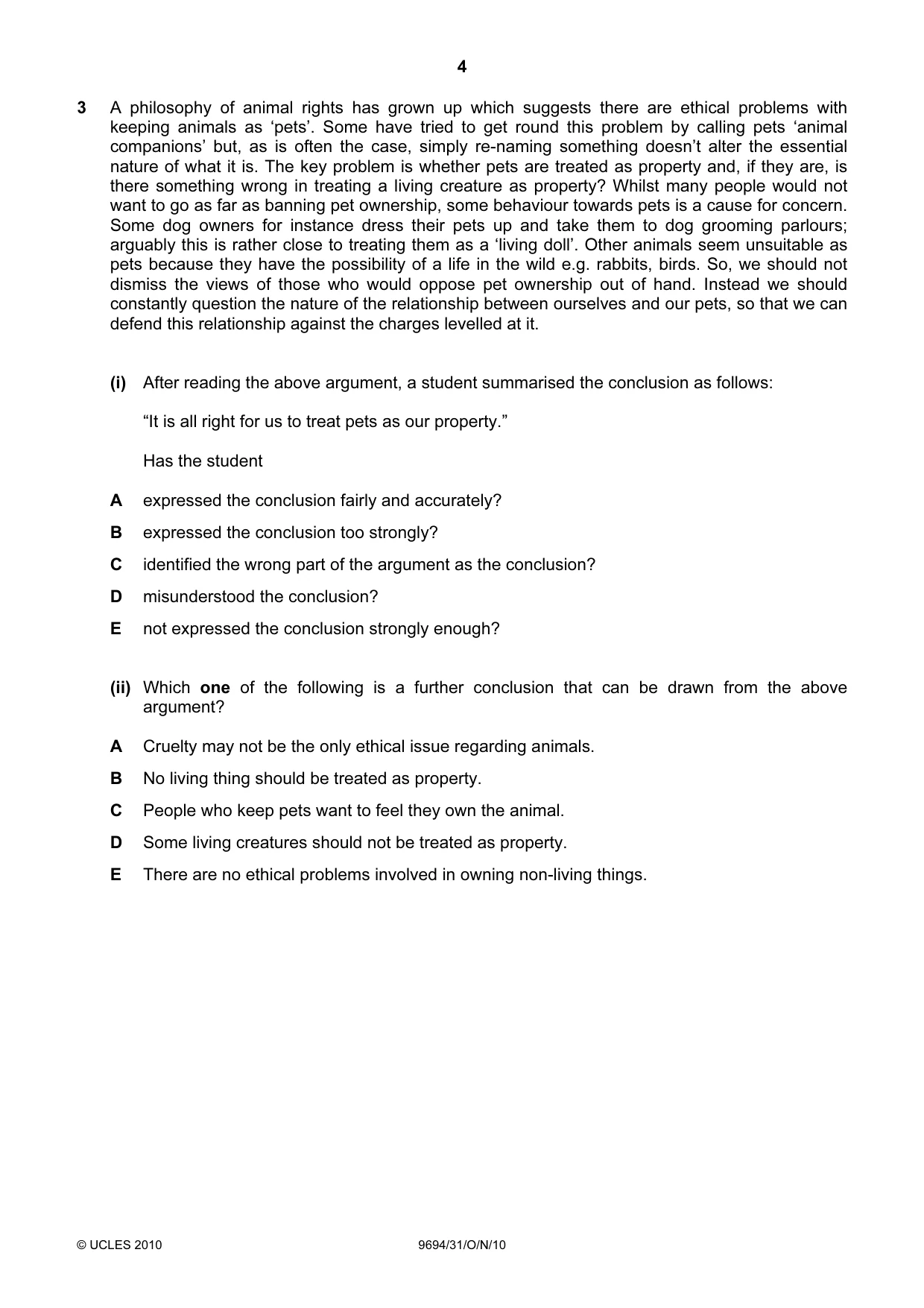 Cambridge A Level Thinking Skills 9694 2010 Oct/Nov Paper 3 · Variant 1 question paper, page 4 of 24
