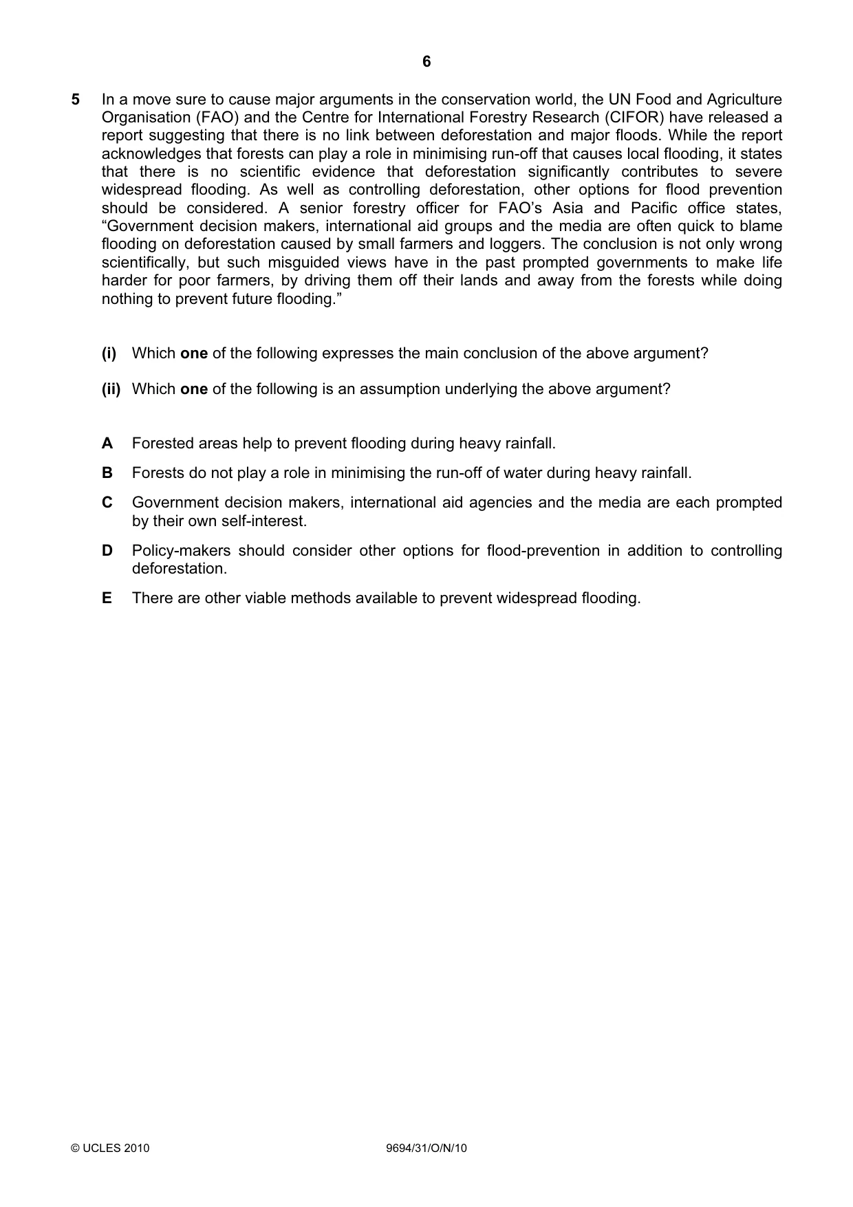 Cambridge A Level Thinking Skills 9694 2010 Oct/Nov Paper 3 · Variant 1 question paper, page 6 of 24