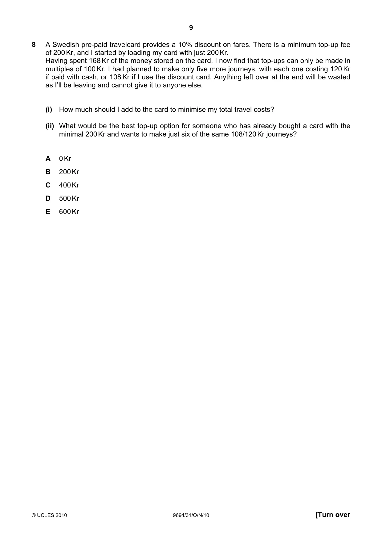 Cambridge A Level Thinking Skills 9694 2010 Oct/Nov Paper 3 · Variant 1 question paper, page 9 of 24