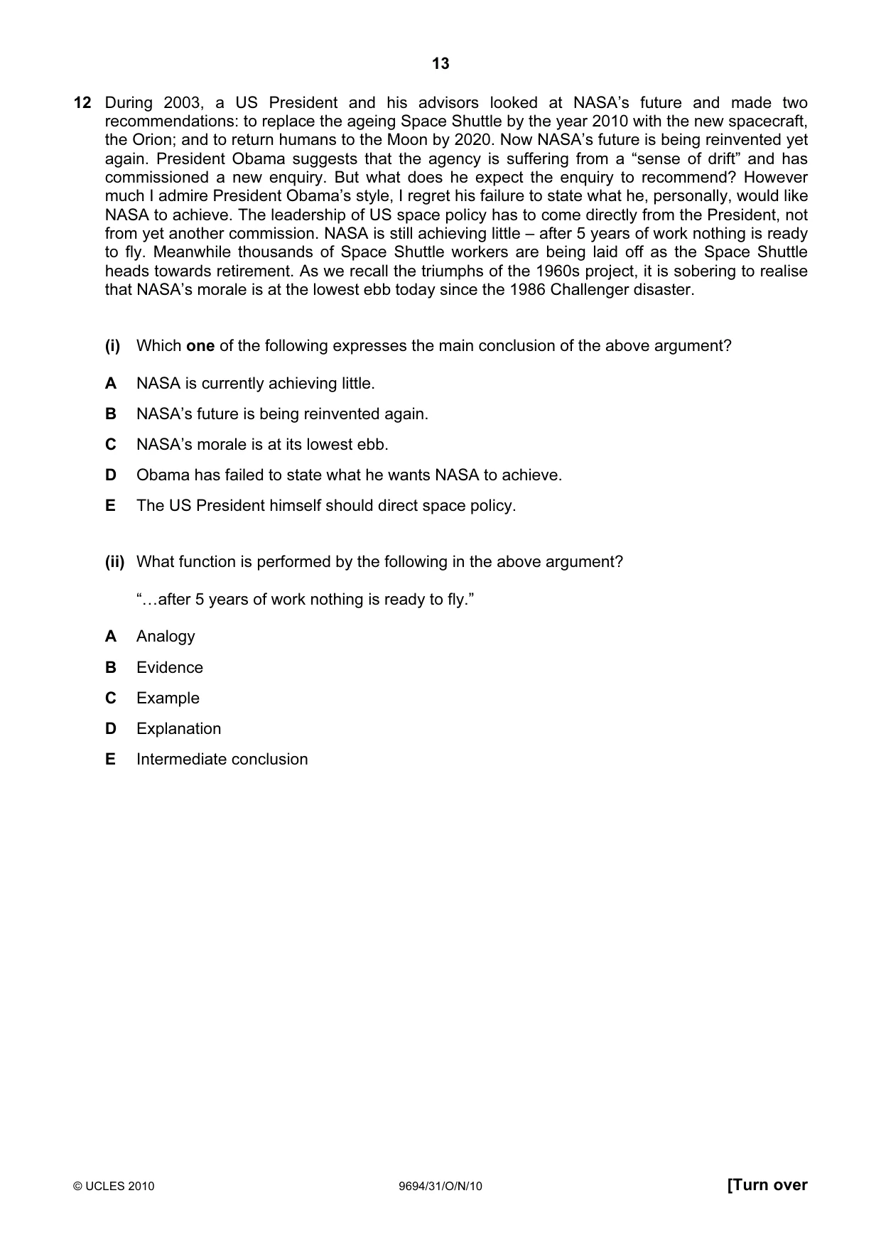 Cambridge A Level Thinking Skills 9694 2010 Oct/Nov Paper 3 · Variant 1 question paper, page 13 of 24