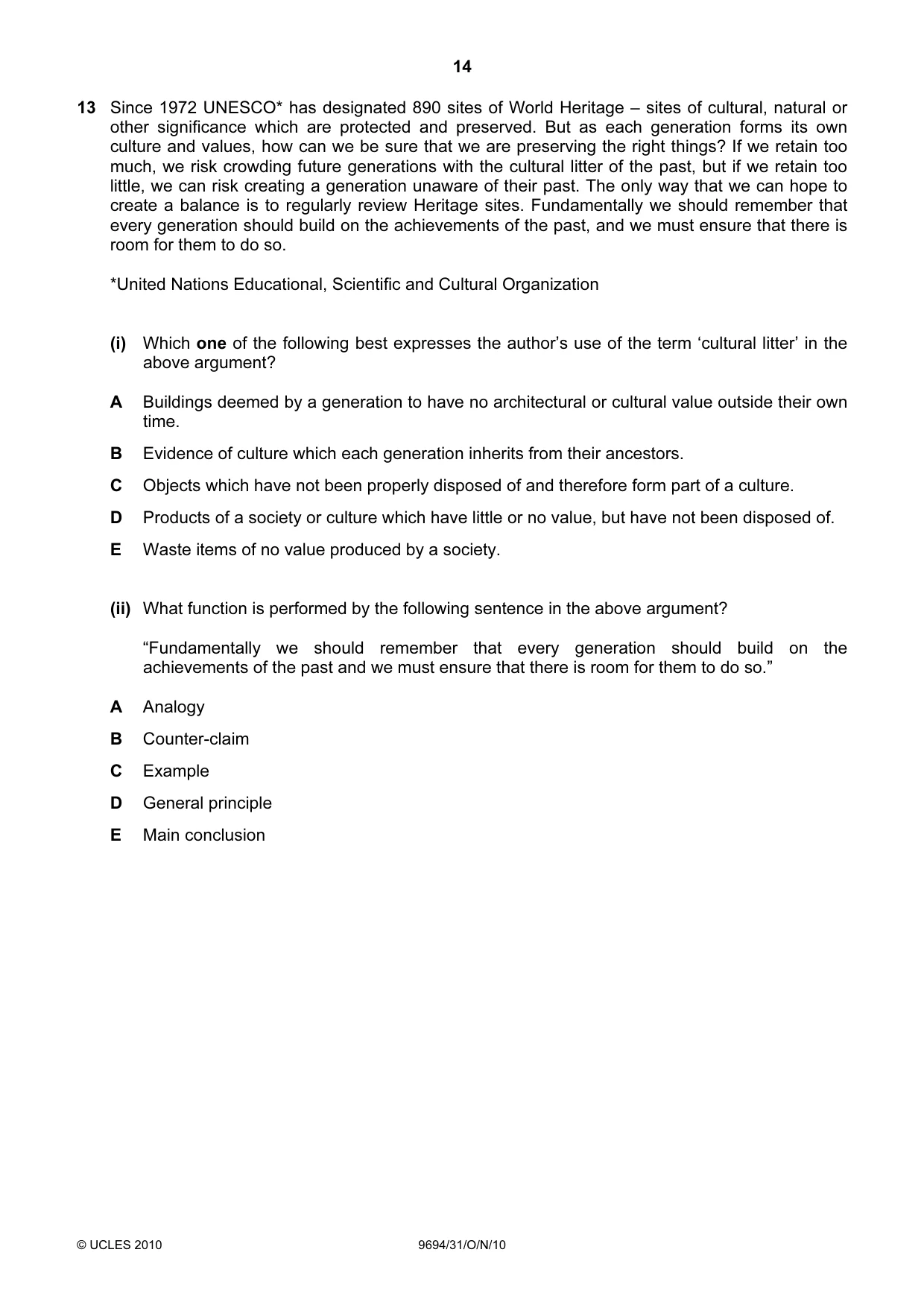 Cambridge A Level Thinking Skills 9694 2010 Oct/Nov Paper 3 · Variant 1 question paper, page 14 of 24