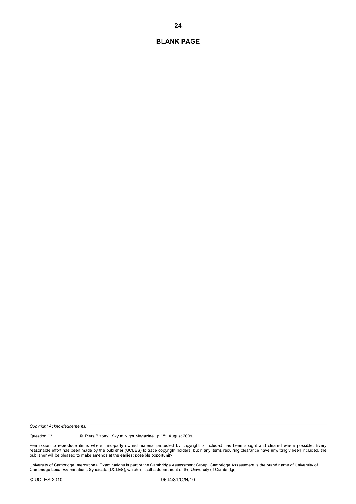 Cambridge A Level Thinking Skills 9694 2010 Oct/Nov Paper 3 · Variant 1 question paper, page 24 of 24