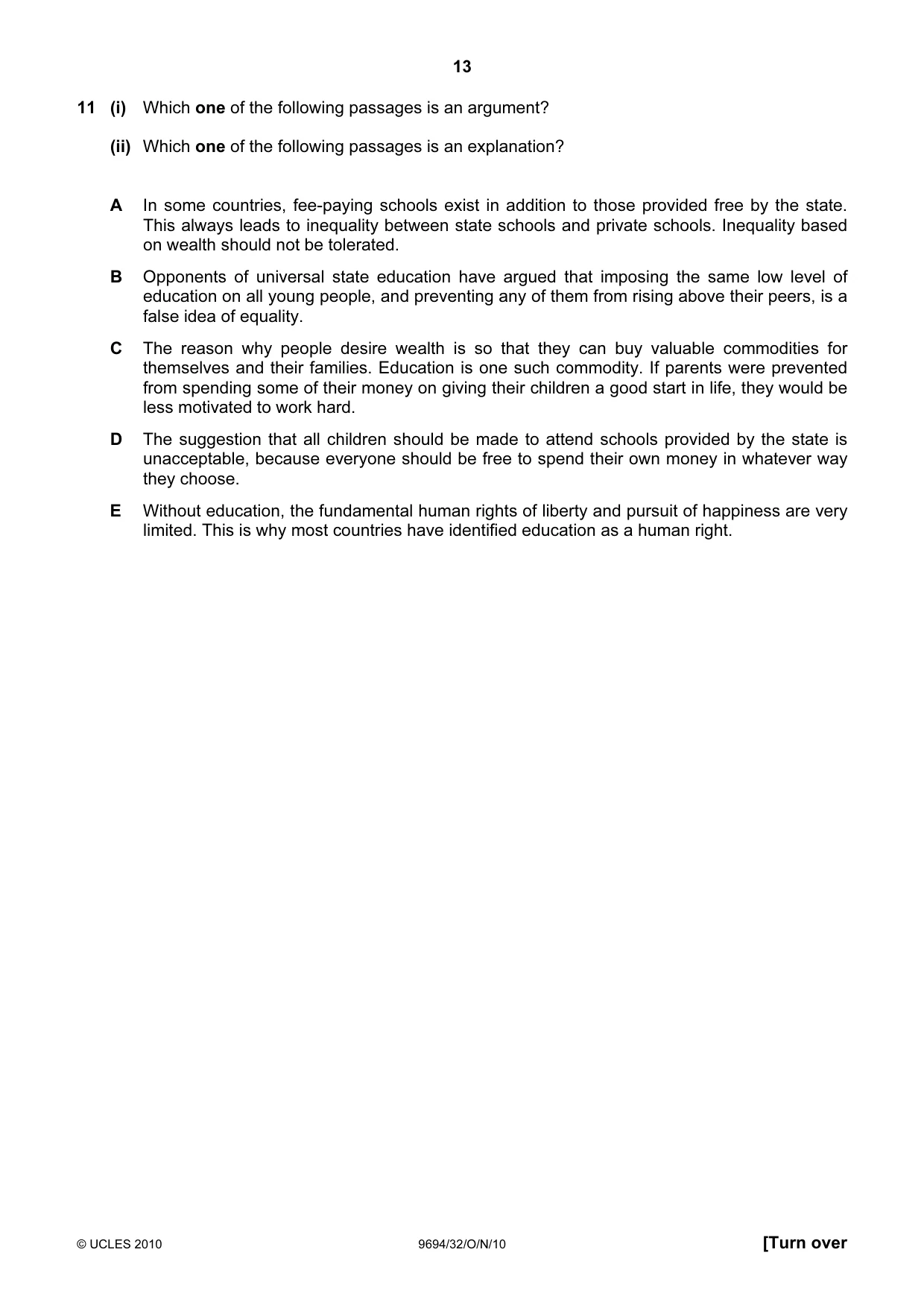 Cambridge A Level Thinking Skills 9694 2010 Oct/Nov Paper 3 · Variant 2 question paper, page 13 of 24