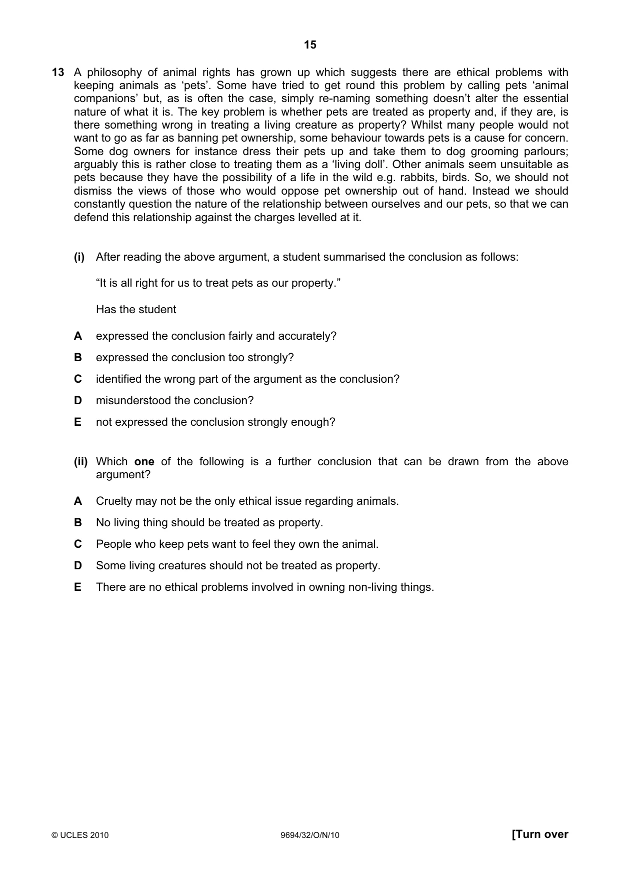 Cambridge A Level Thinking Skills 9694 2010 Oct/Nov Paper 3 · Variant 2 question paper, page 15 of 24