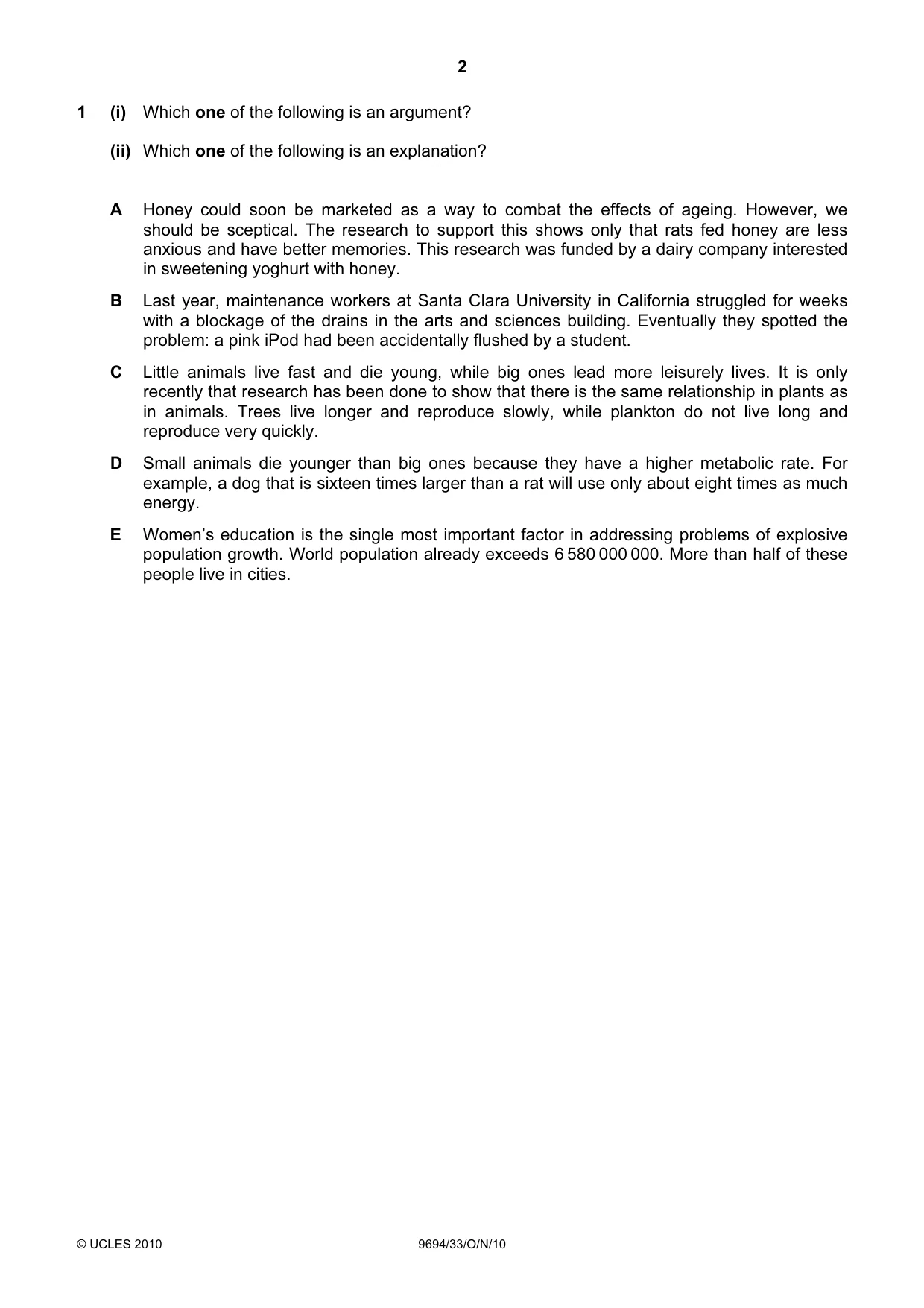 Cambridge A Level Thinking Skills 9694 2010 Oct/Nov Paper 3 · Variant 3 question paper, page 2 of 24