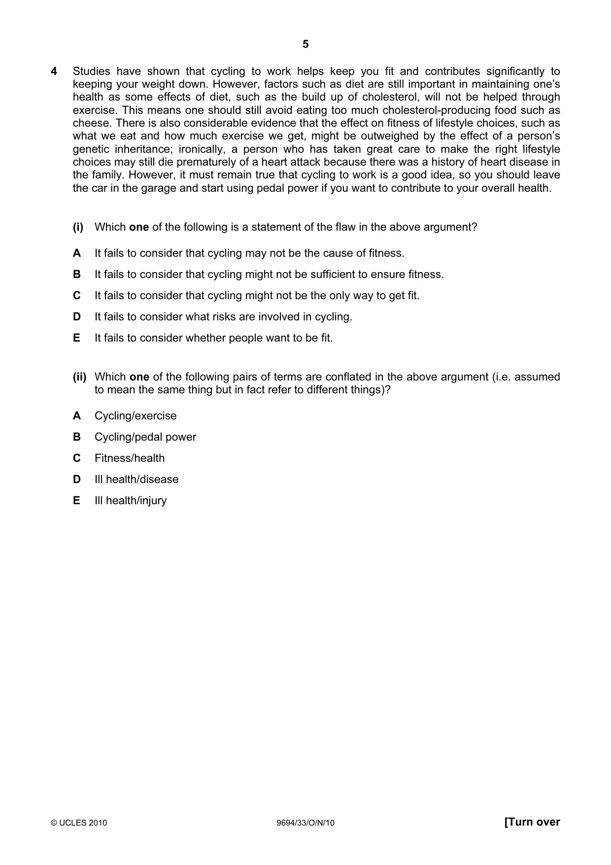 Cambridge A Level Thinking Skills 9694 2010 Oct/Nov Paper 3 · Variant 3 question paper, page 5 of 24