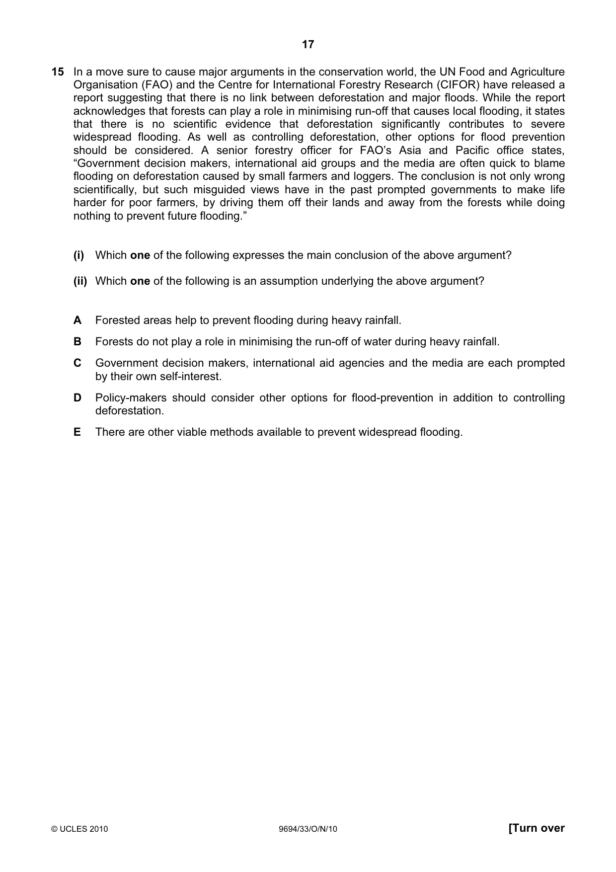 Cambridge A Level Thinking Skills 9694 2010 Oct/Nov Paper 3 · Variant 3 question paper, page 17 of 24