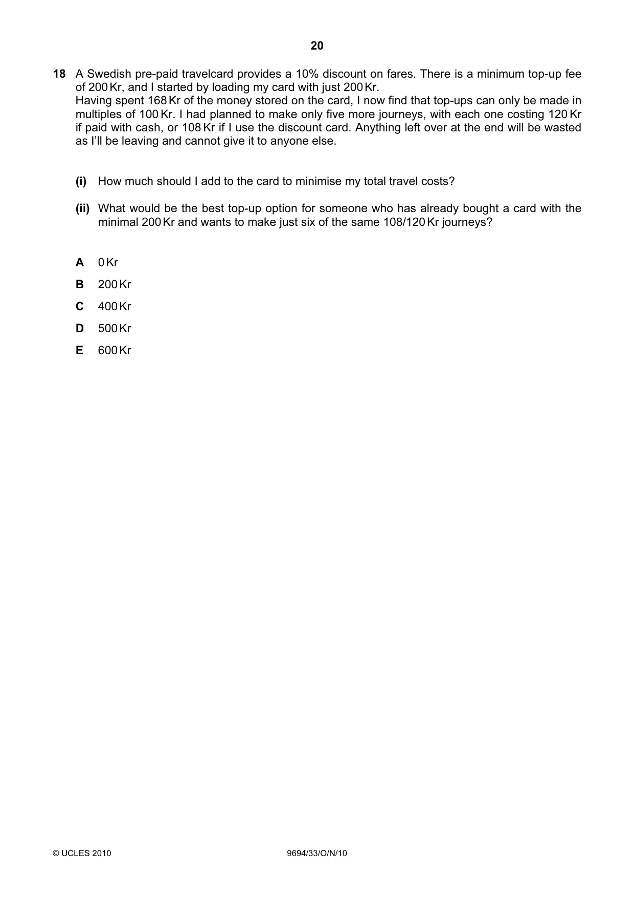 Cambridge A Level Thinking Skills 9694 2010 Oct/Nov Paper 3 · Variant 3 question paper, page 20 of 24