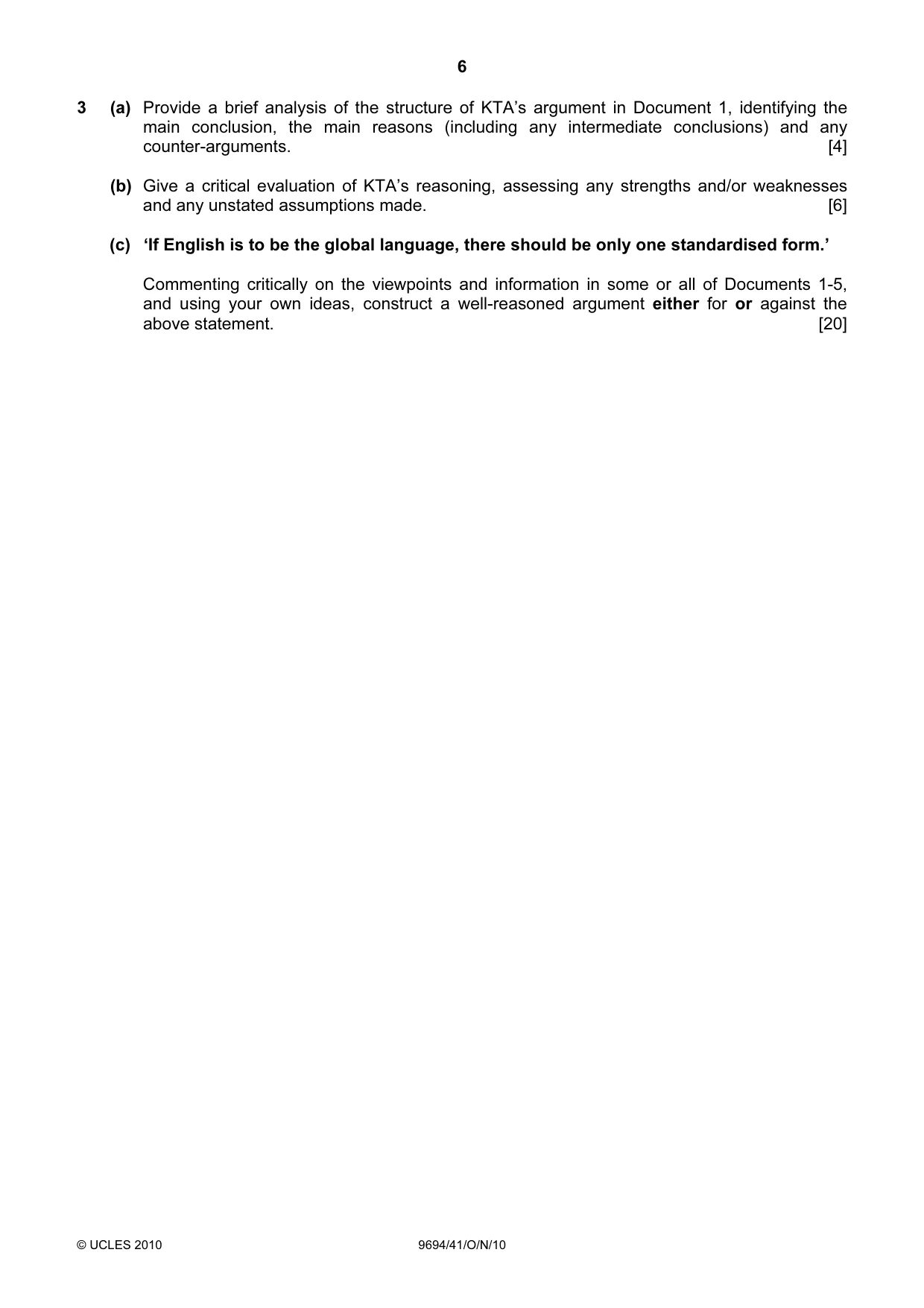 Cambridge A Level Thinking Skills 9694 2010 Oct/Nov Paper 4 · Variant 1 question paper, page 6 of 12