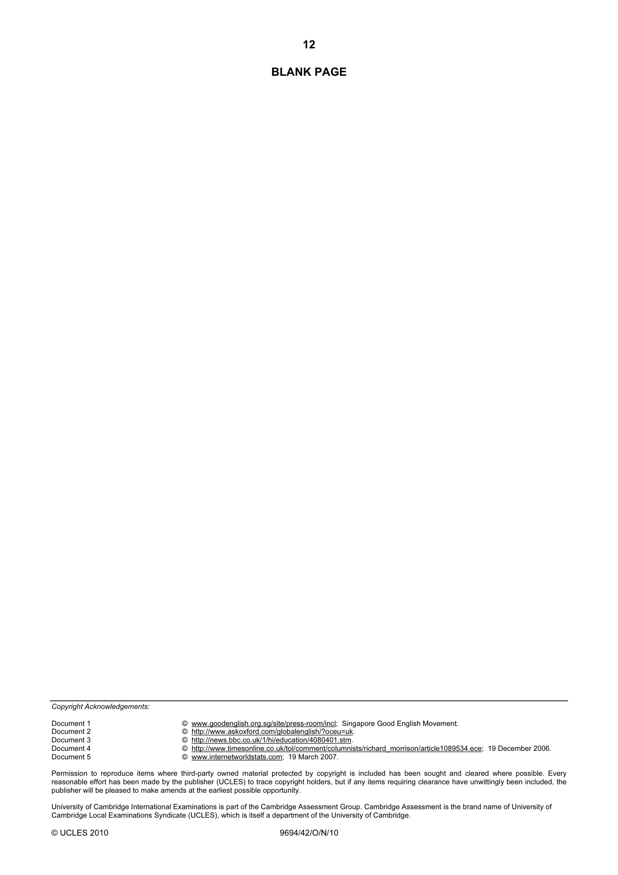Cambridge A Level Thinking Skills 9694 2010 Oct/Nov Paper 4 · Variant 2 question paper, page 12 of 12