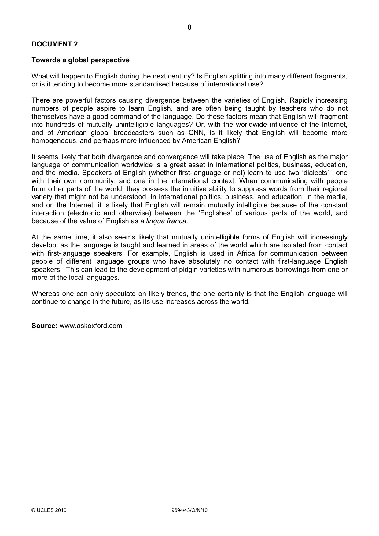Cambridge A Level Thinking Skills 9694 2010 Oct/Nov Paper 4 · Variant 3 question paper, page 8 of 12