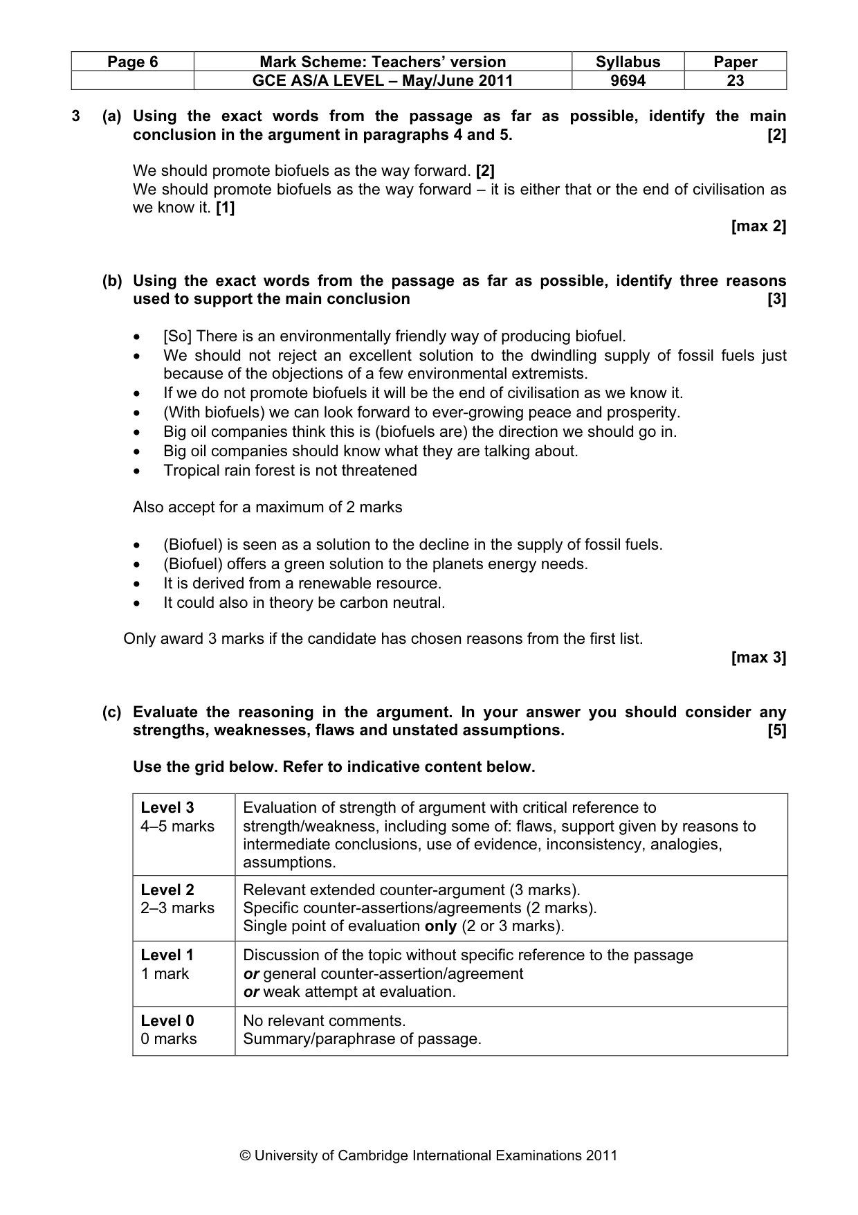 Mark scheme, page 6 of 8