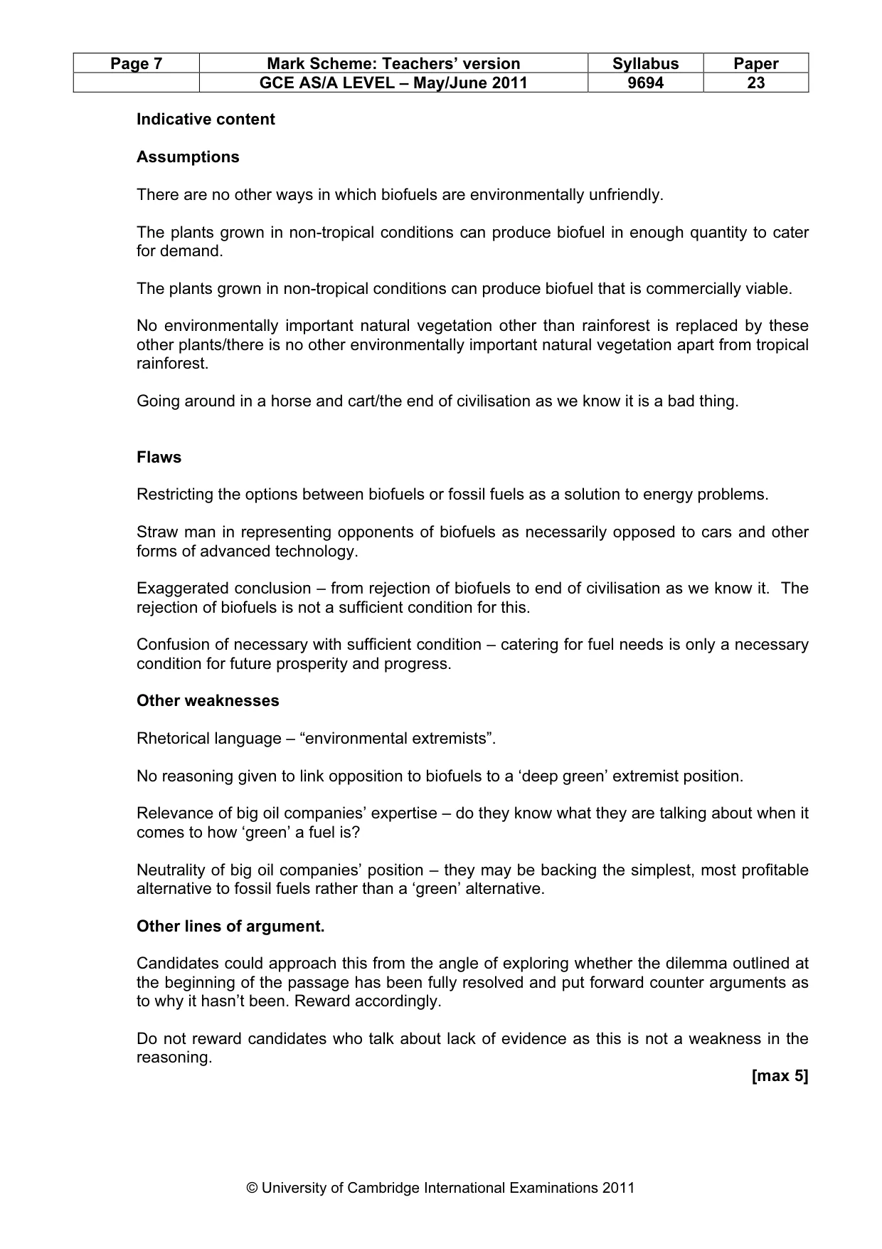 Mark scheme, page 7 of 8