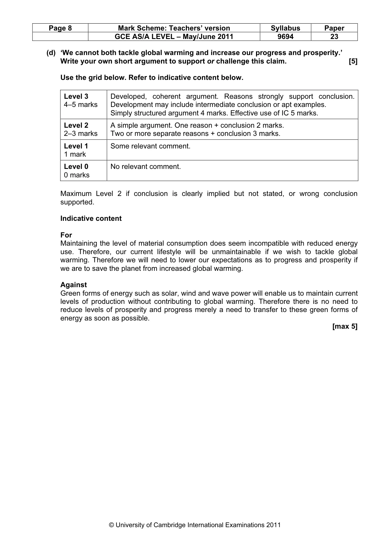 Mark scheme, page 8 of 8