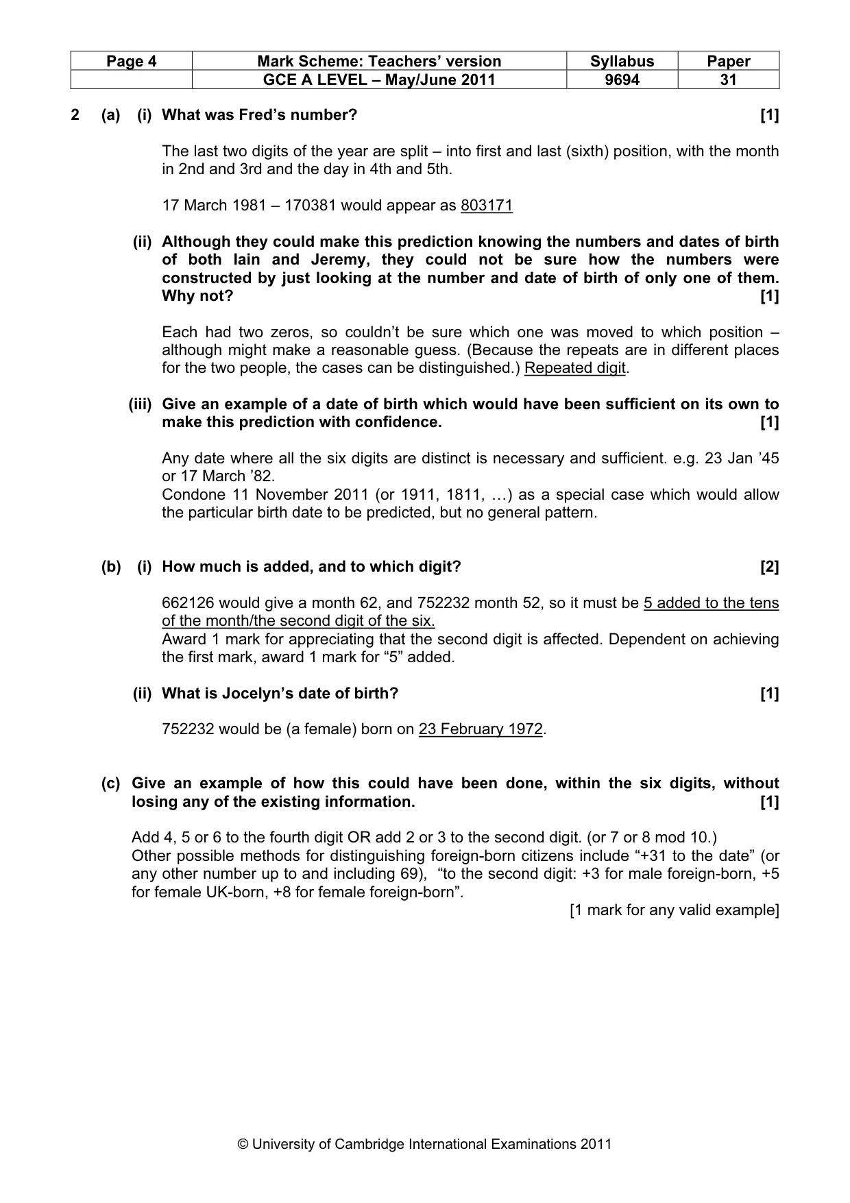 Mark scheme, page 4 of 10