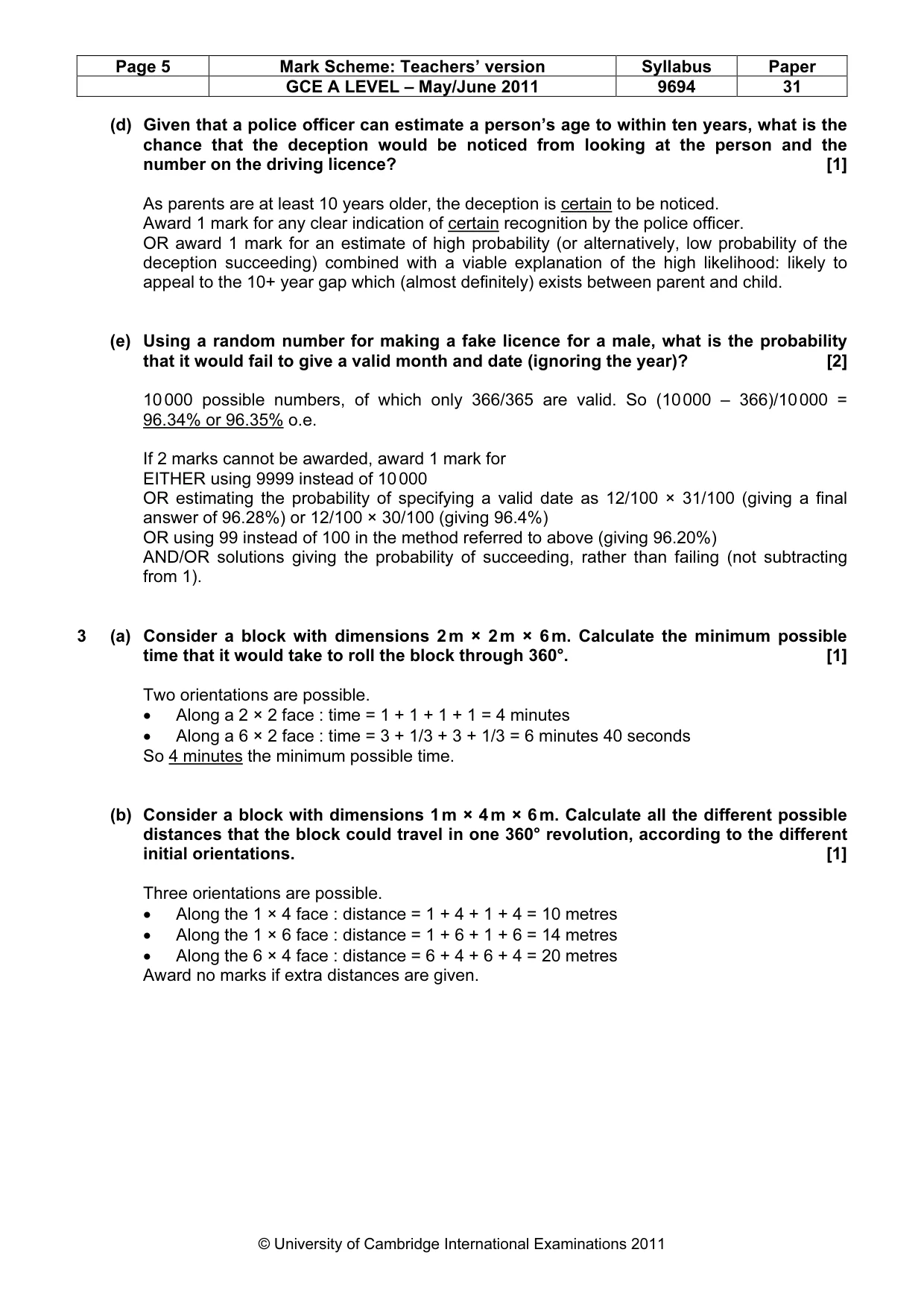 Mark scheme, page 5 of 10