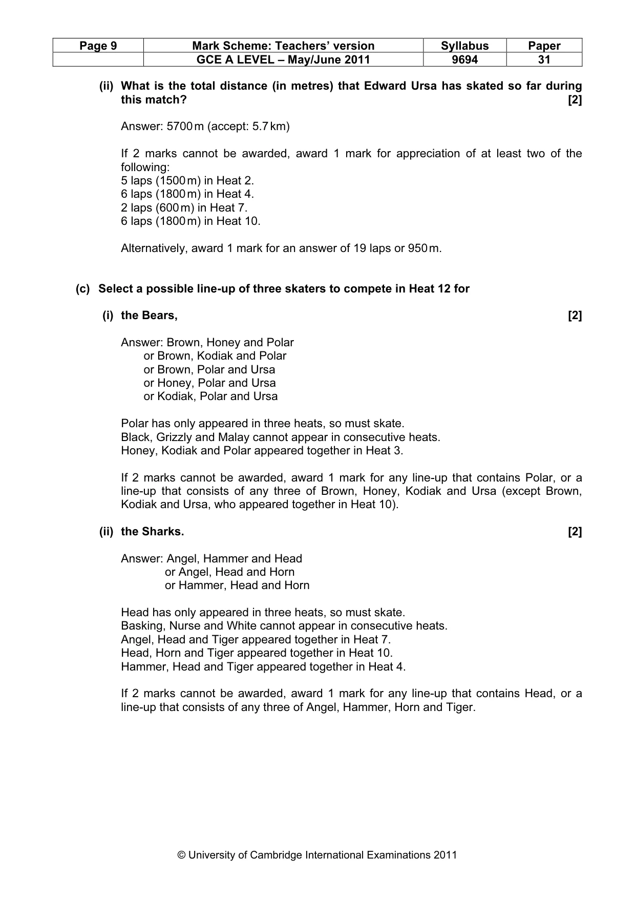 Mark scheme, page 9 of 10
