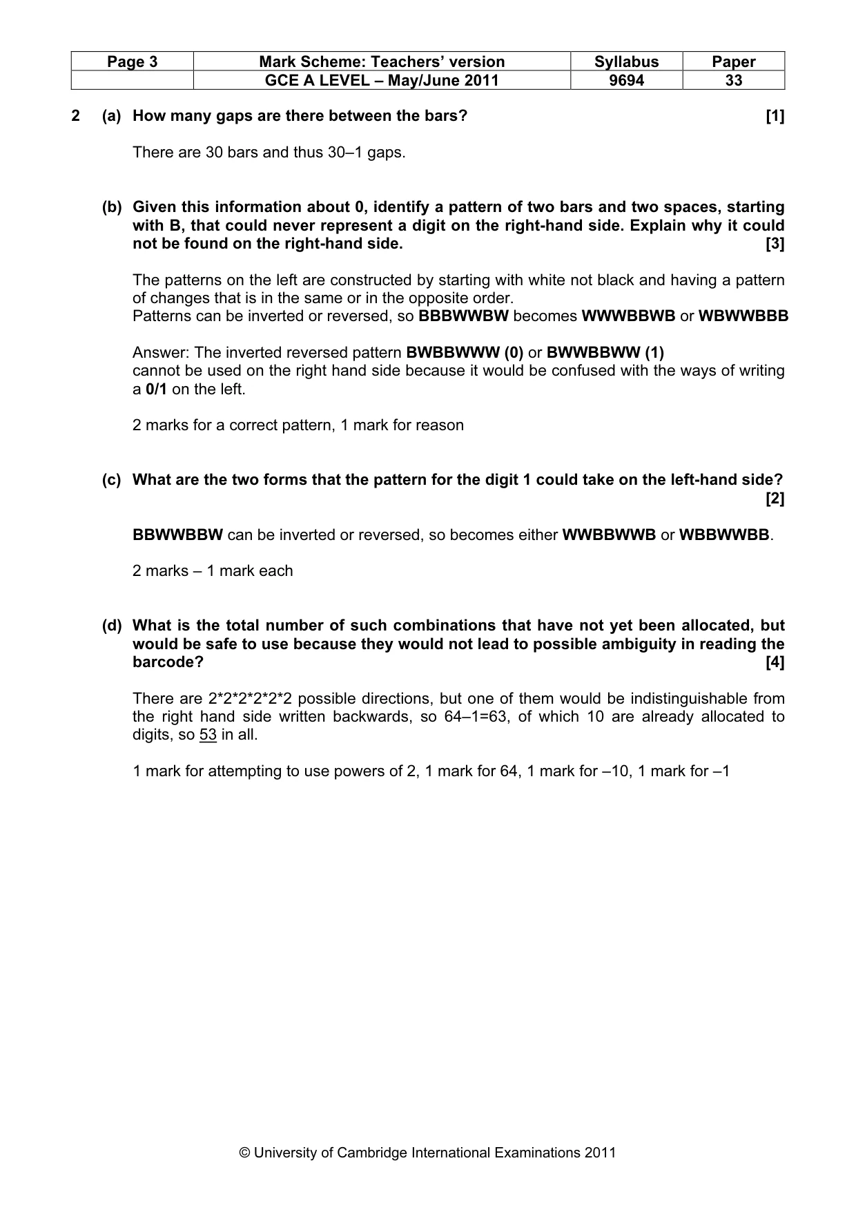 Mark scheme, page 3 of 7