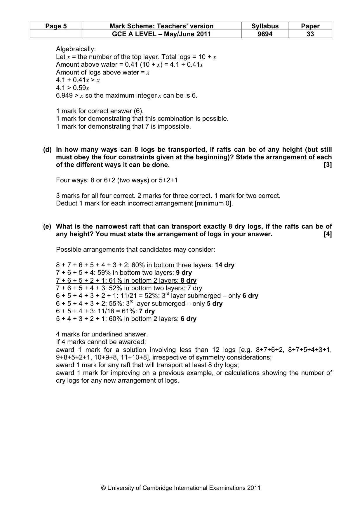 Mark scheme, page 5 of 7