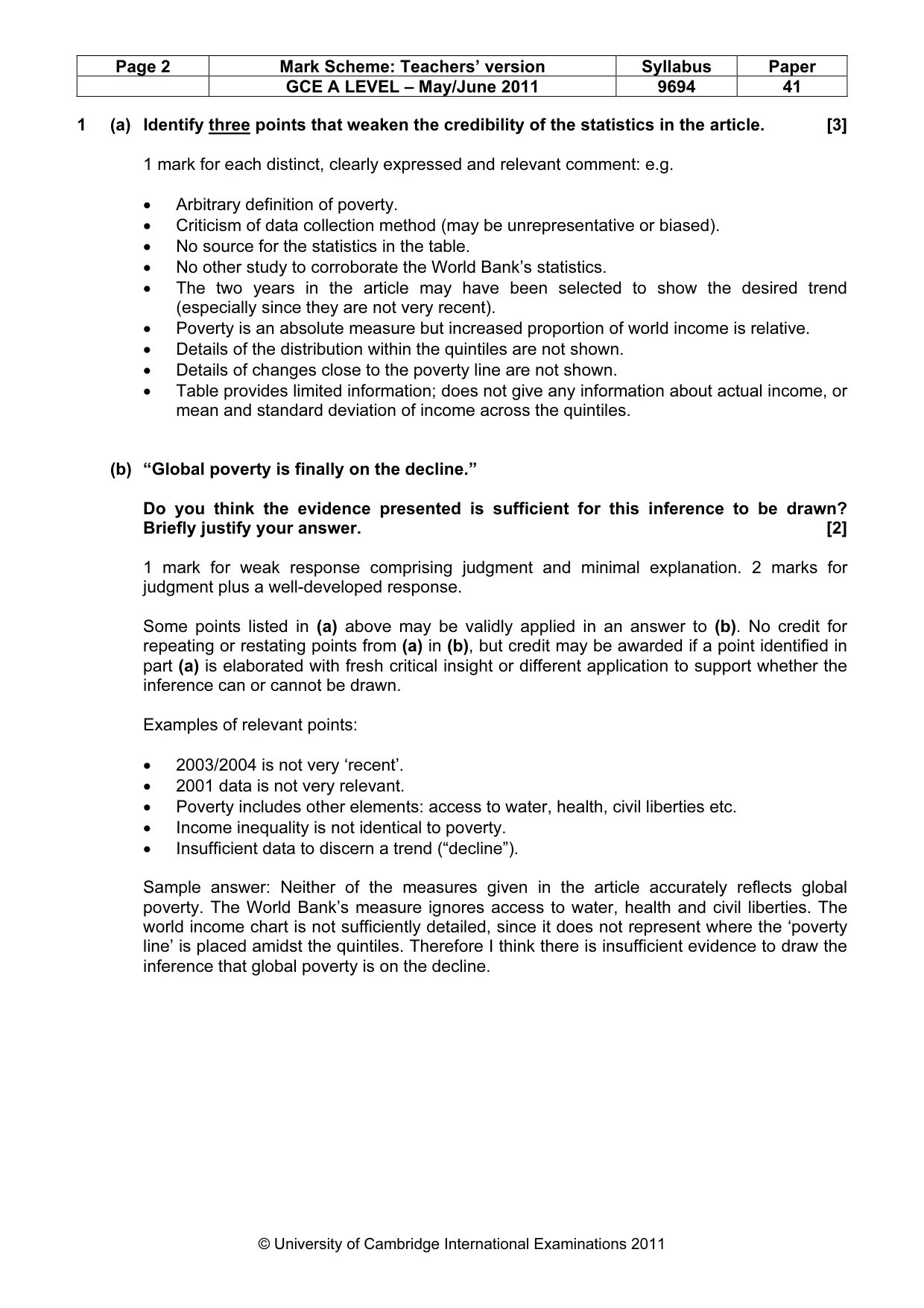 Mark scheme, page 2 of 6