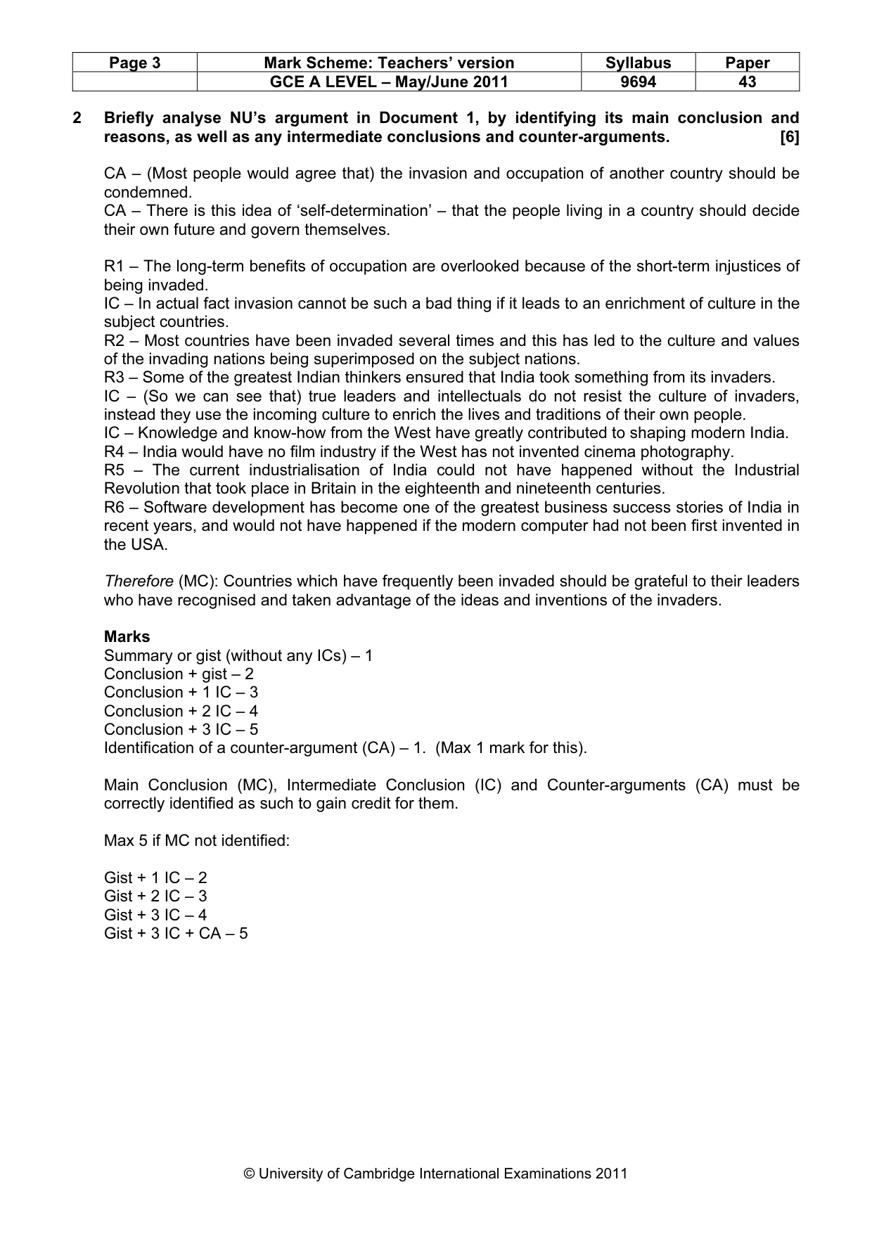 Mark scheme, page 3 of 6
