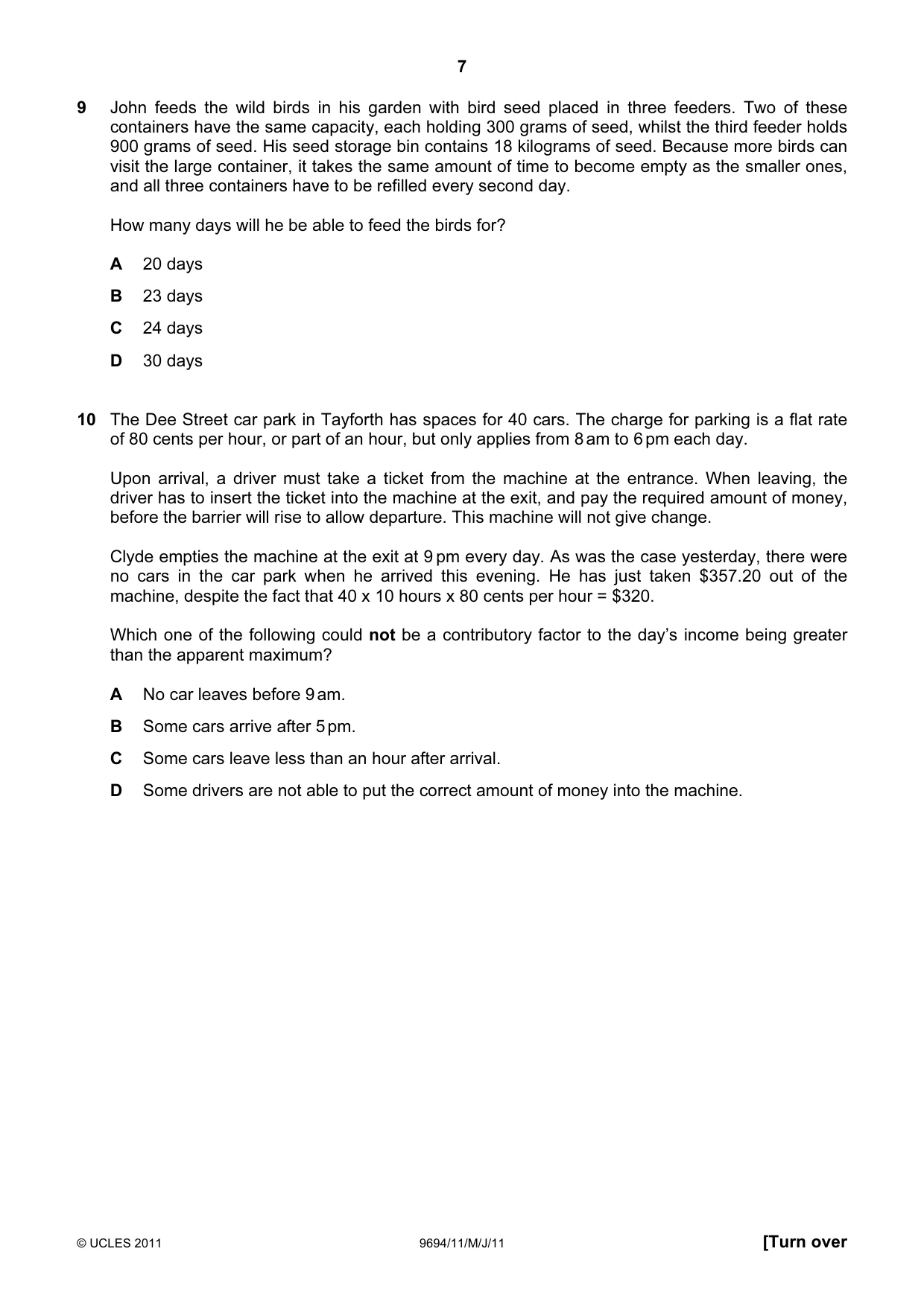 Cambridge A Level Thinking Skills 9694 2011 May/June Paper 1 · Variant 1 question paper, page 7 of 20
