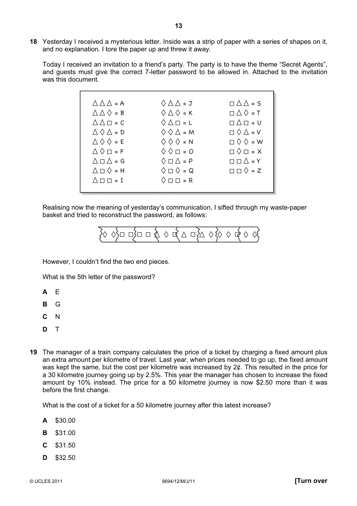 Cambridge A Level Thinking Skills 9694 2011 May/June Paper 1 · Variant 2 question paper, page 13 of 20