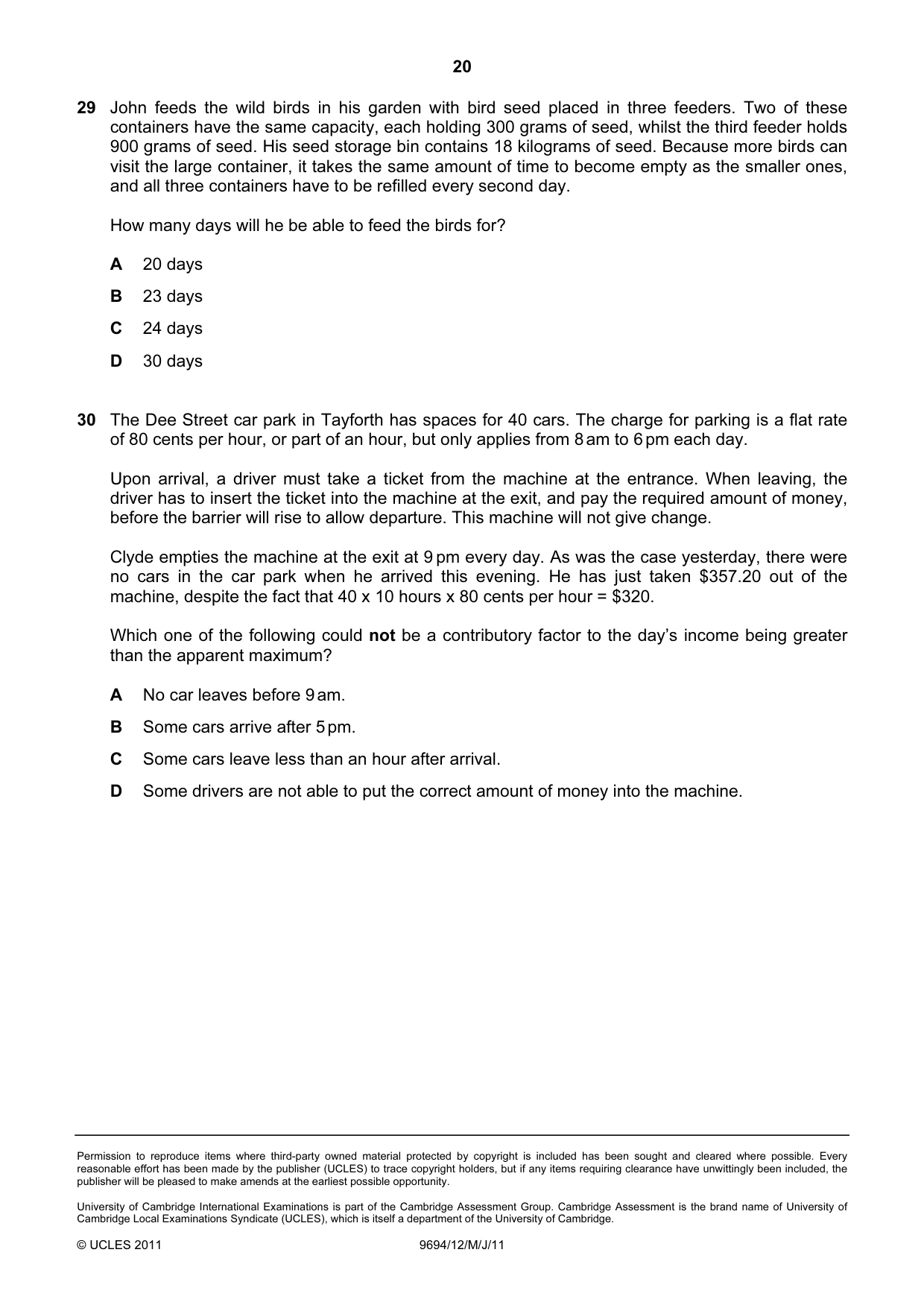 Cambridge A Level Thinking Skills 9694 2011 May/June Paper 1 · Variant 2 question paper, page 20 of 20