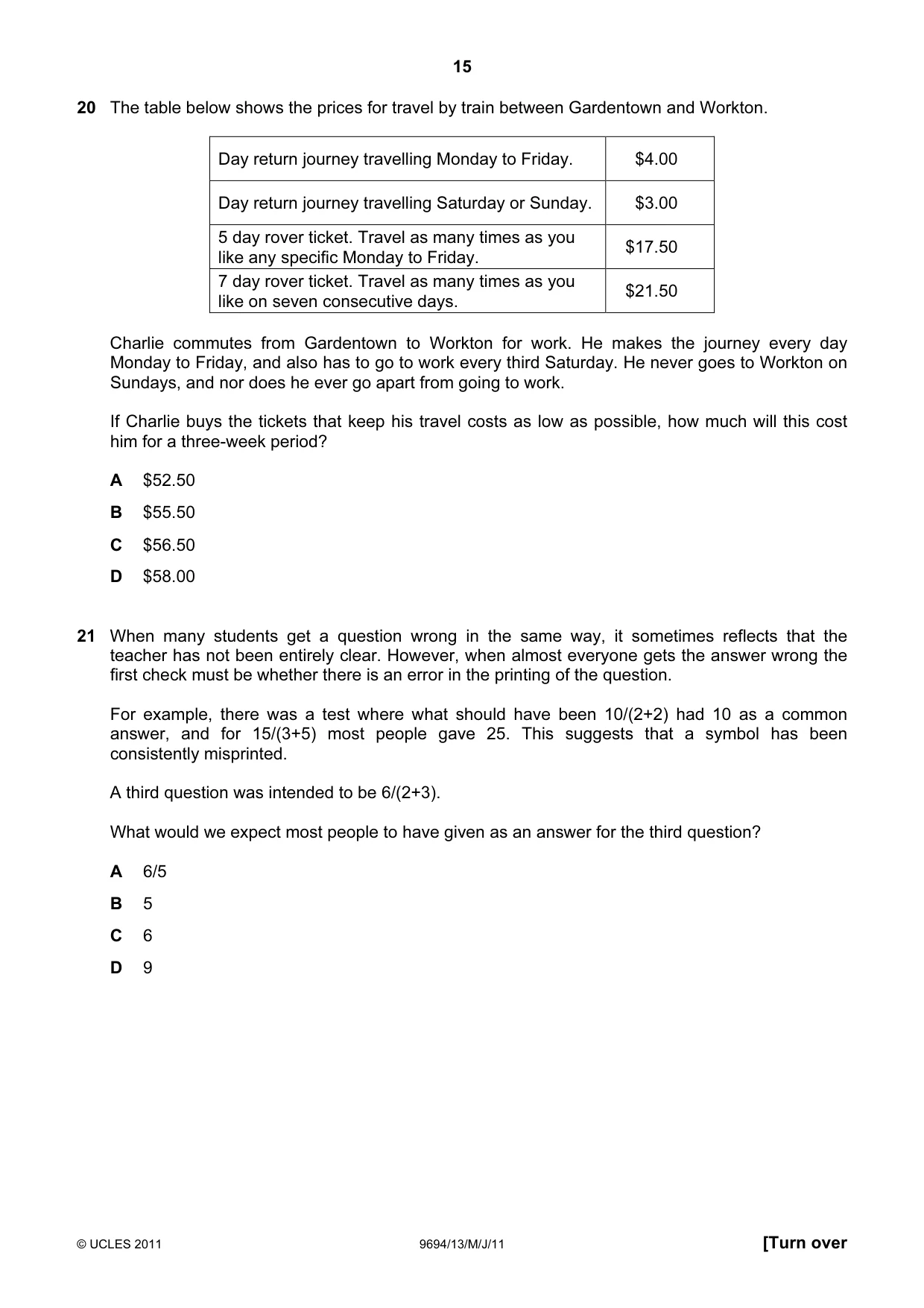 Cambridge A Level Thinking Skills 9694 2011 May/June Paper 1 · Variant 3 question paper, page 15 of 20