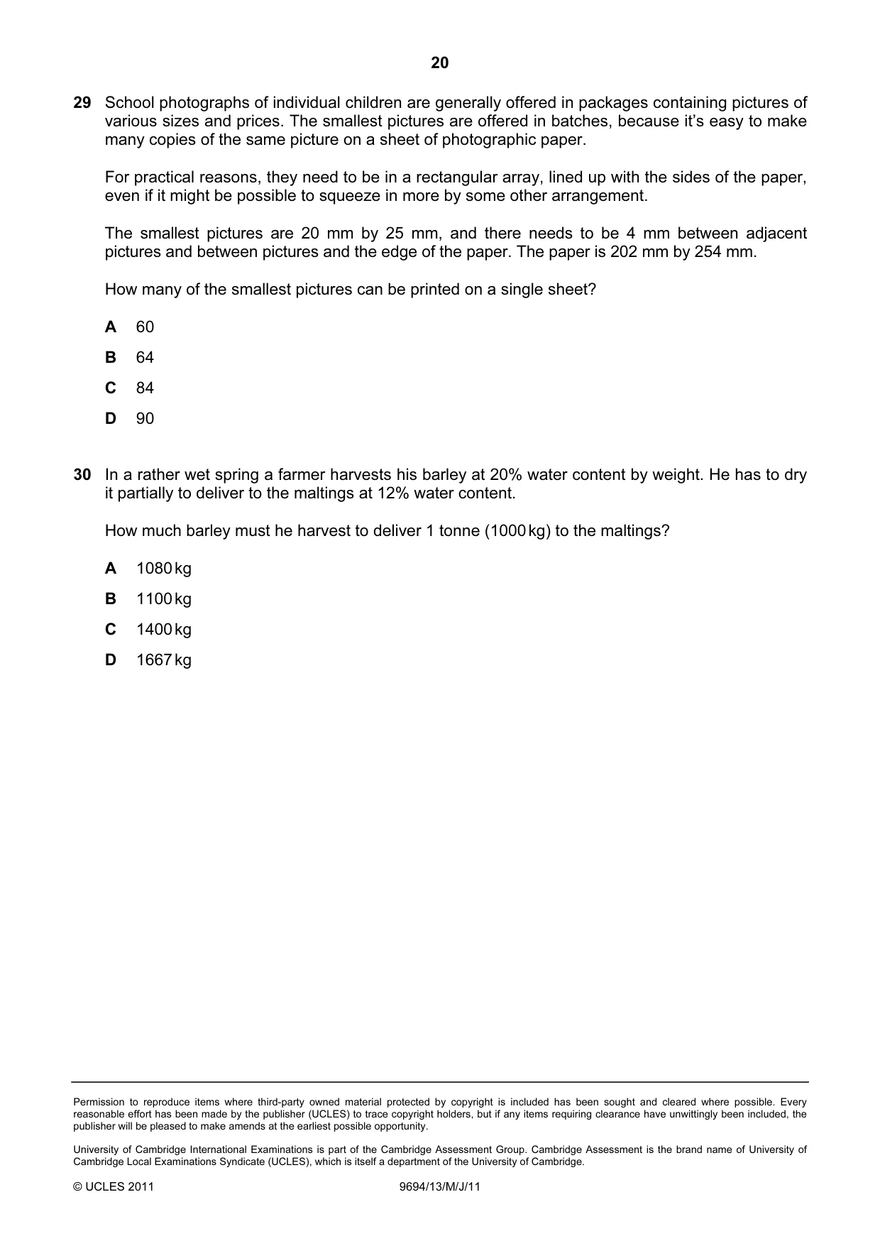 Cambridge A Level Thinking Skills 9694 2011 May/June Paper 1 · Variant 3 question paper, page 20 of 20