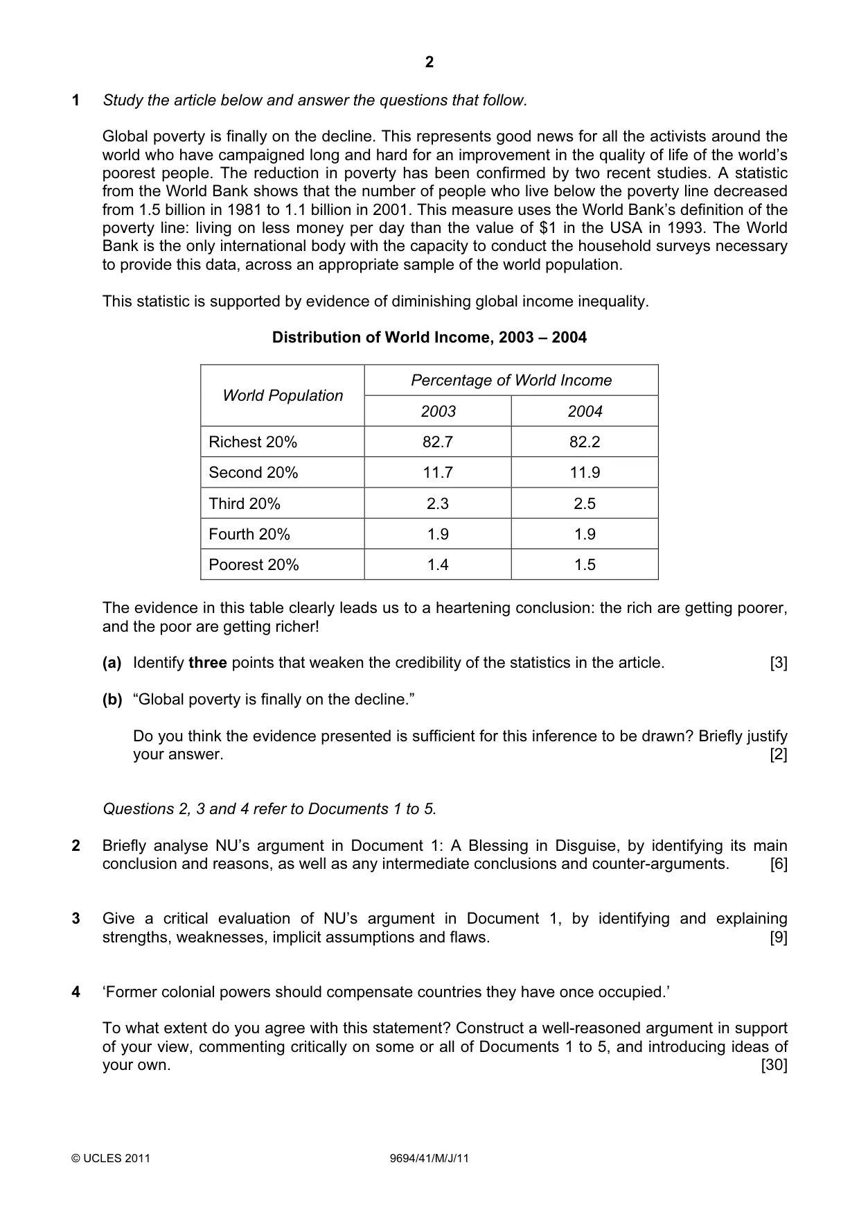 Cambridge A Level Thinking Skills 9694 2011 May/June Paper 4 · Variant 1 question paper, page 2 of 8